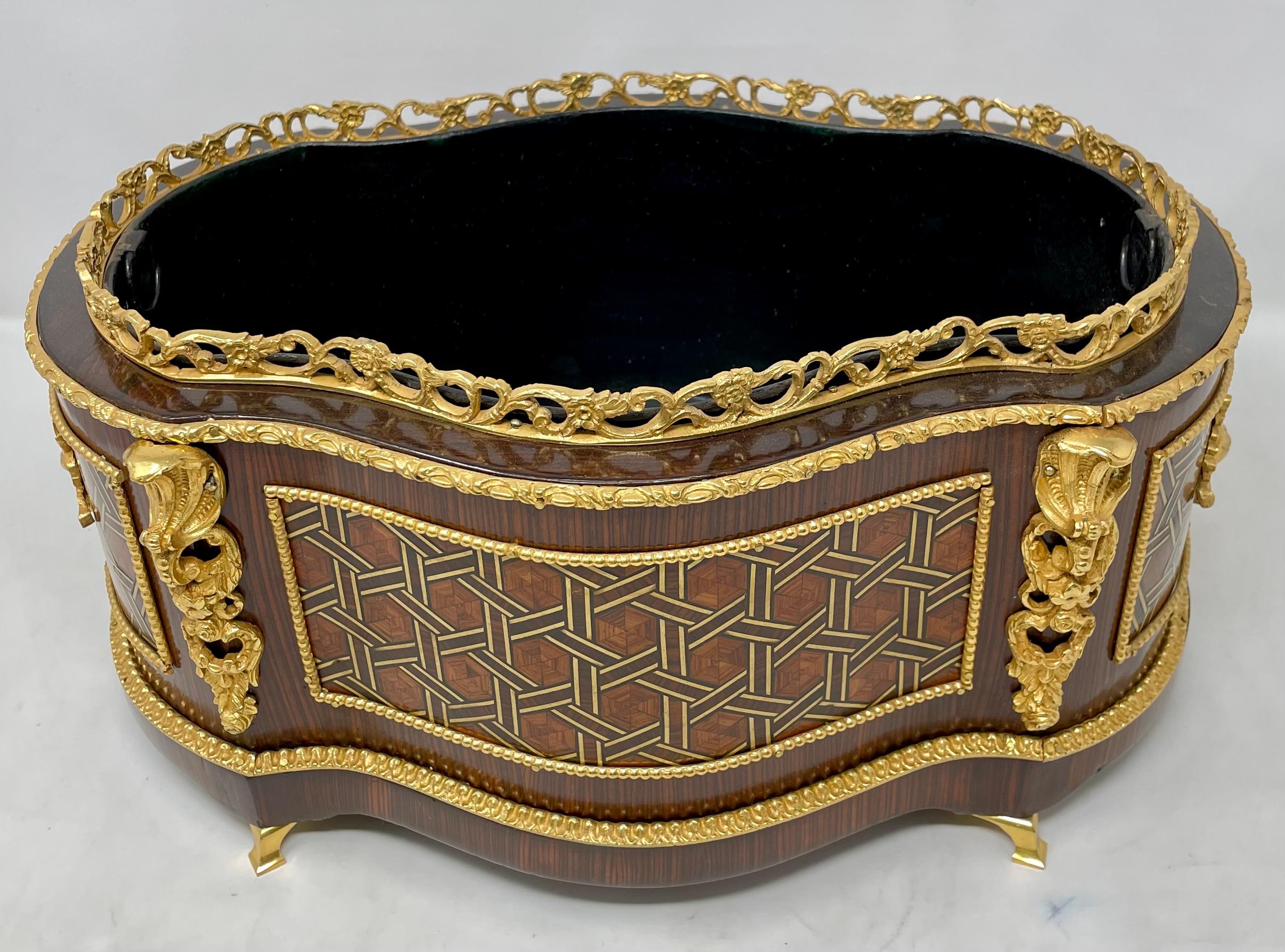 19th Century Antique French Marquetry Jardiniere with Bronze D'ore Mounts, Circa 1890. For Sale