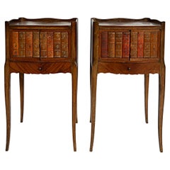 Antique French Marquetry Leather Book Door Tables, Louis XV Style 