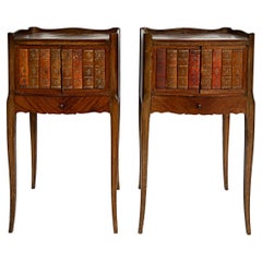 Antique French Marquetry Leather Book Door Tables, Louis XV Style