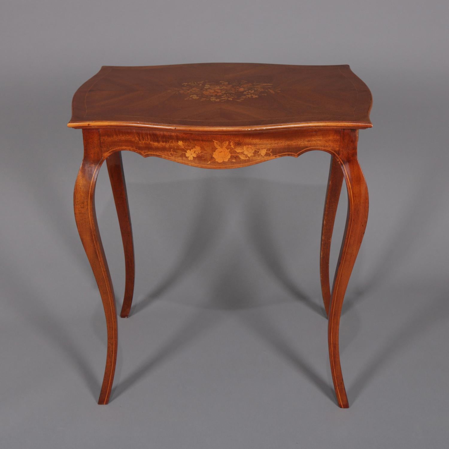 Antique French Marquetry, Mahogany with Satinwood  Inlay, Lamp Table, circa 1900 In Good Condition In Big Flats, NY