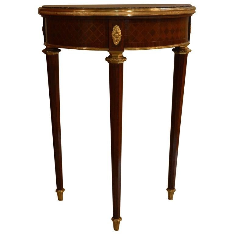 19th Century Antique French Marquetry Marble-Top Bouilliot Table For Sale