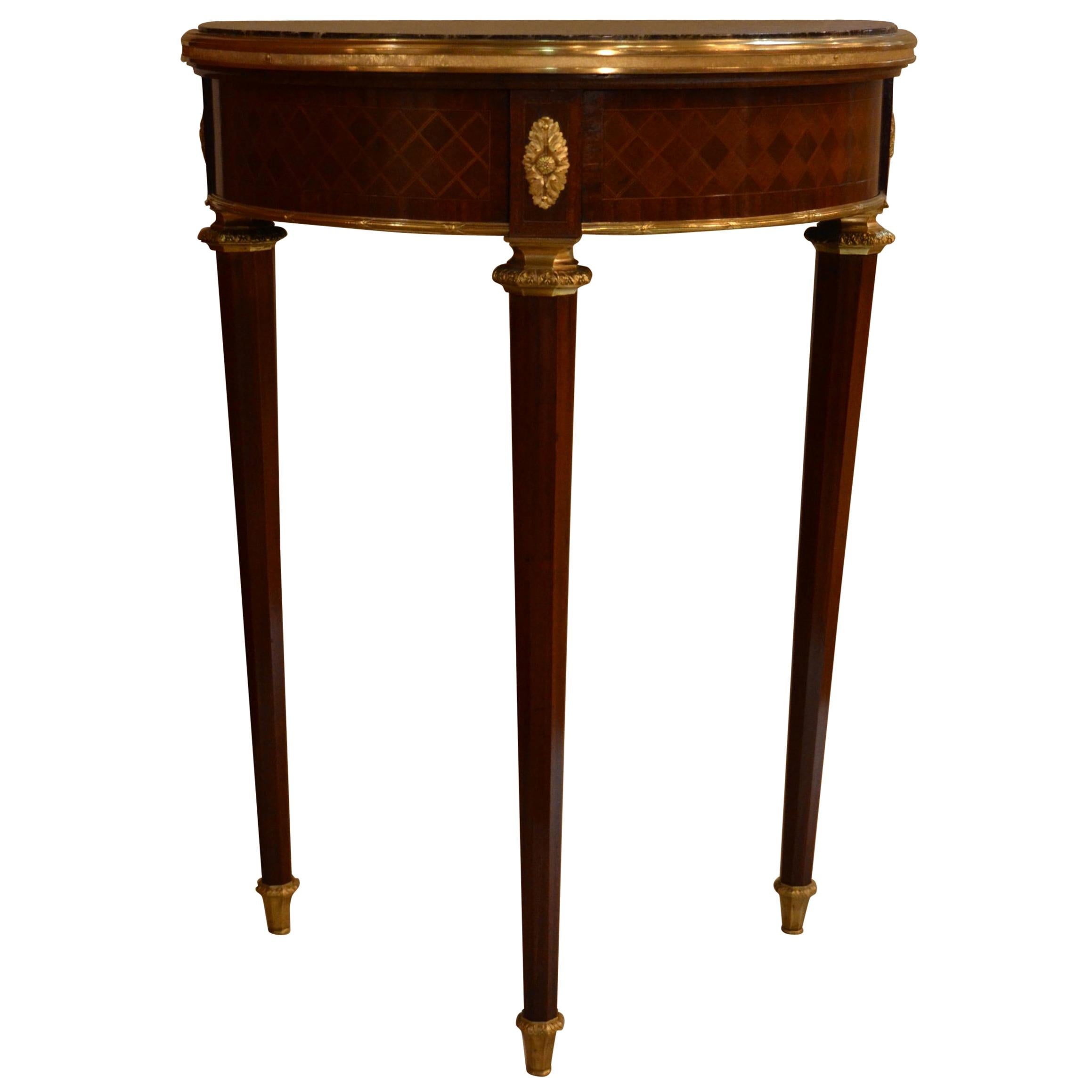 Antique French Marquetry Marble-Top Bouilliot Table For Sale