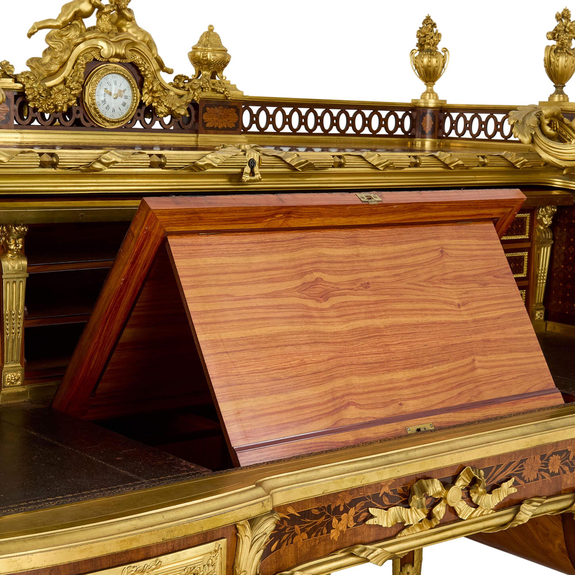 Bureau du Roi en marqueterie, bronze doré et jaspe d'époque de Beurdeley en vente 6