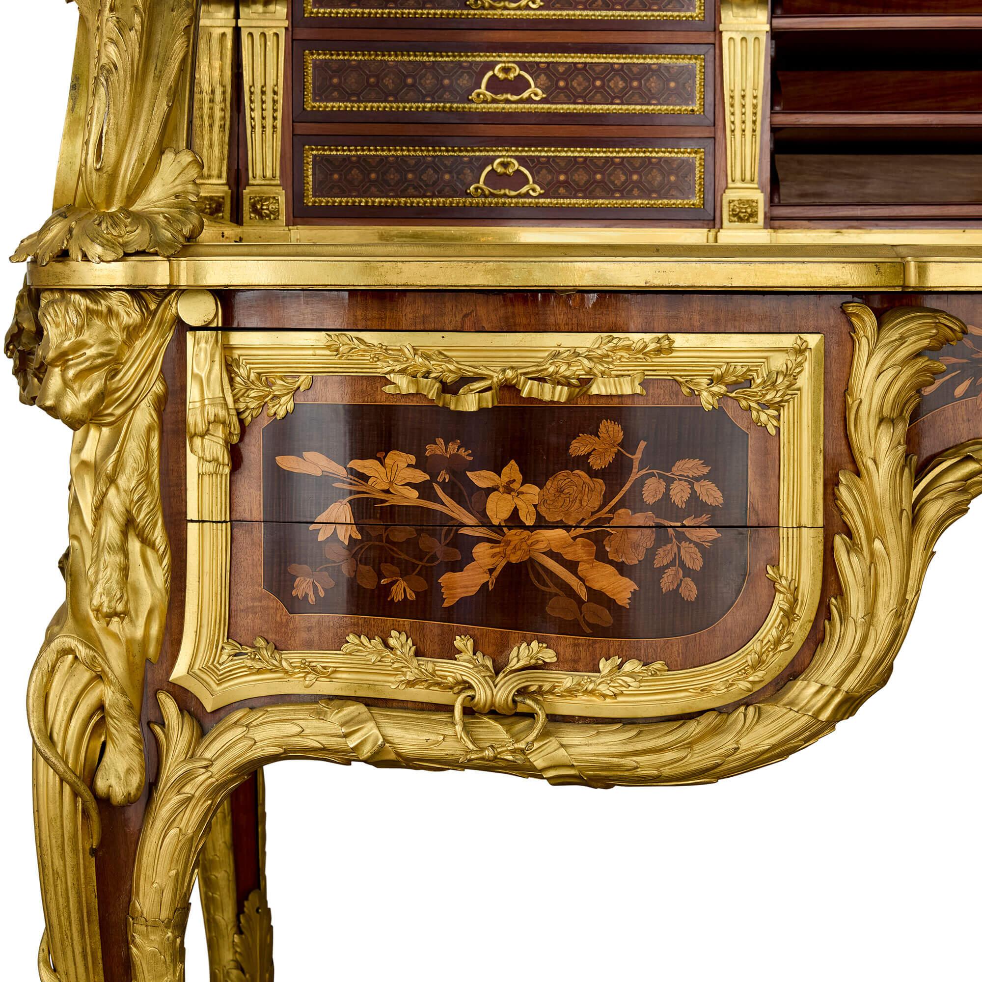 Bureau du Roi en marqueterie, bronze doré et jaspe d'époque de Beurdeley en vente 7