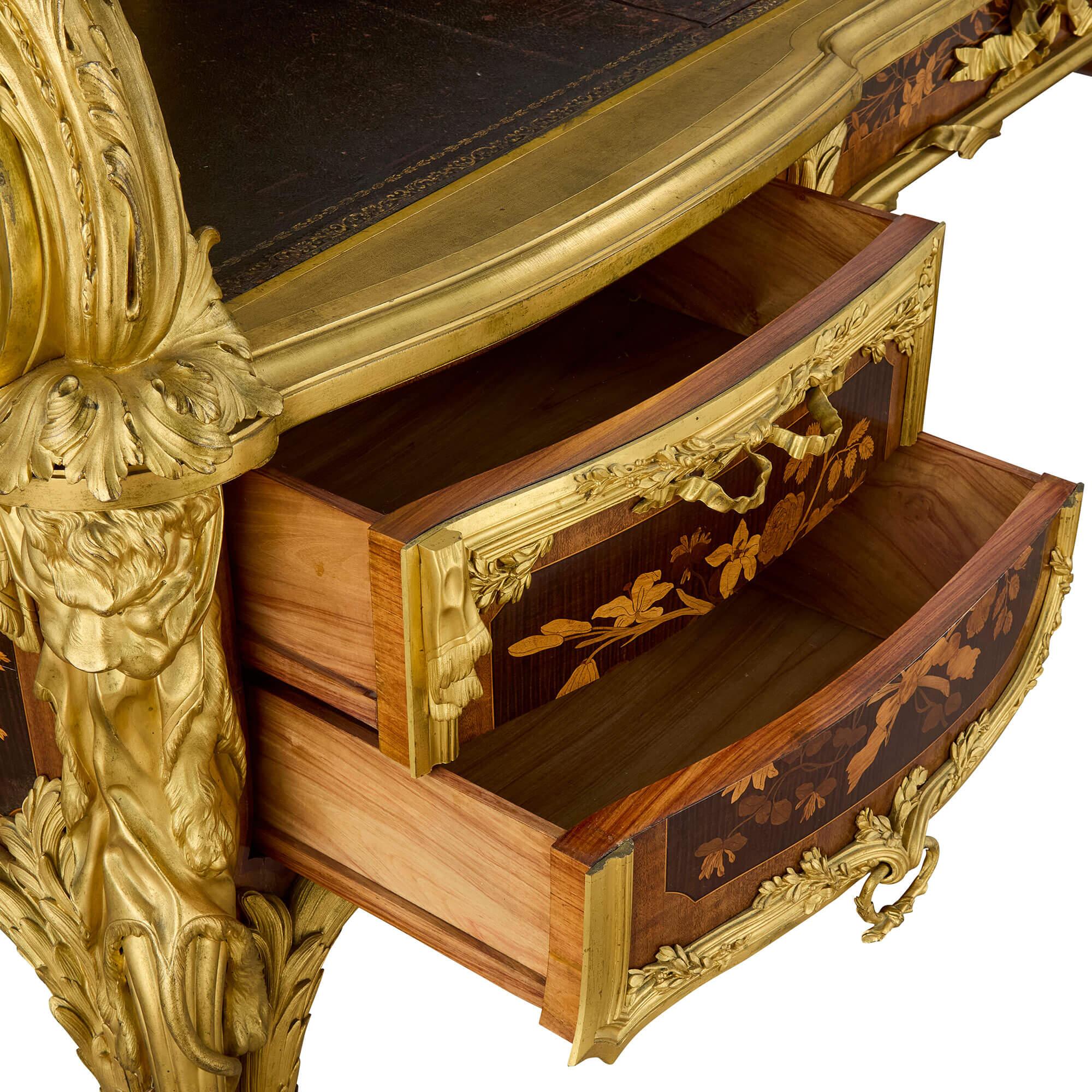 Bureau du Roi en marqueterie, bronze doré et jaspe d'époque de Beurdeley en vente 8