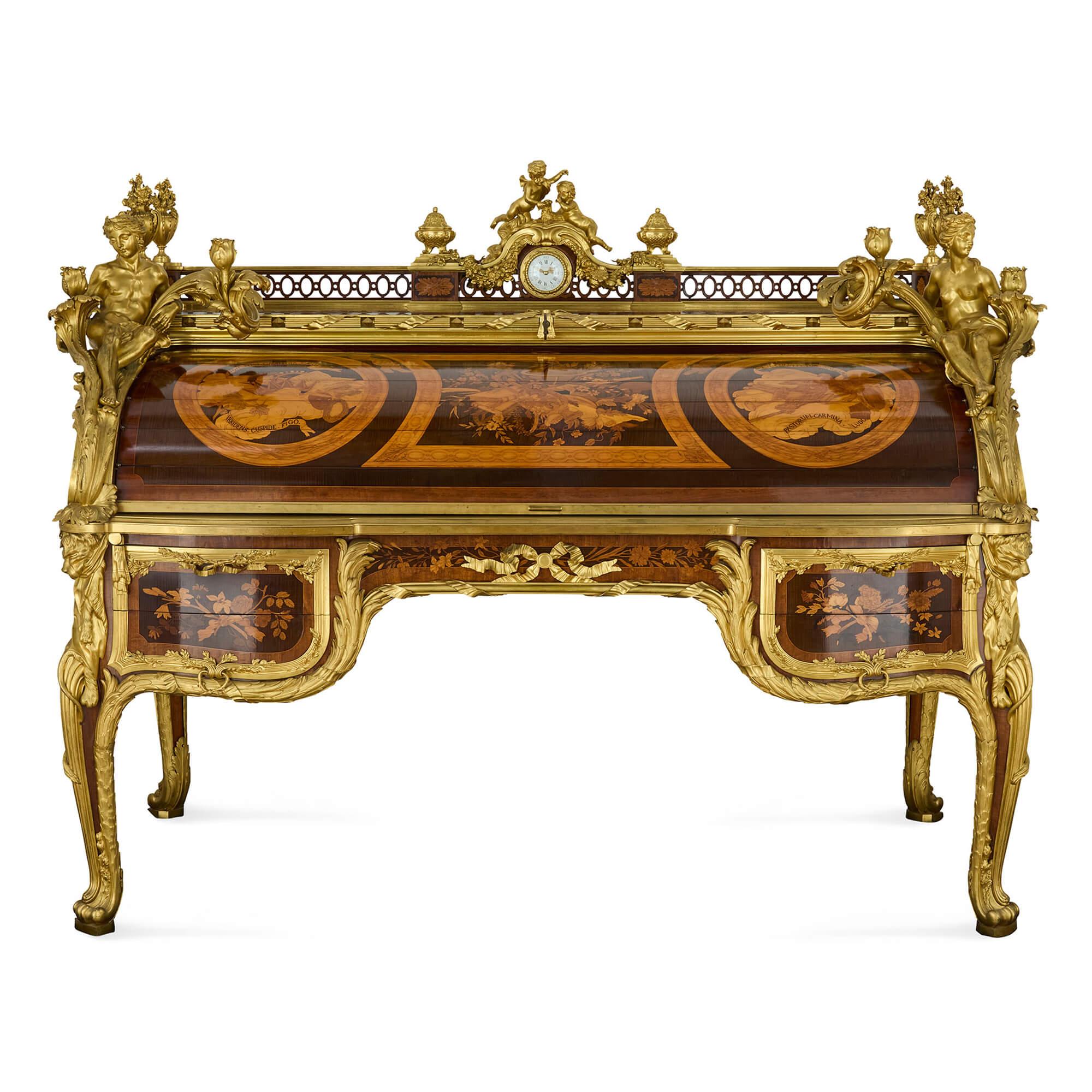 Louis XV Bureau du Roi en marqueterie, bronze doré et jaspe d'époque de Beurdeley en vente