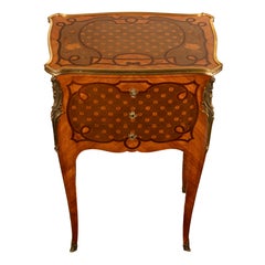 Antique French Tavolino a 3 cassetti con intarsio e ormolatura Commode Paul Sormani