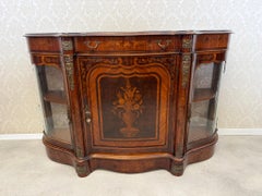 Antique French Marquetry Sideboard Cabinet with Glass Vitrines
