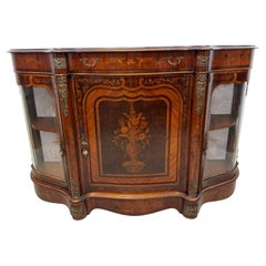Antique French Marquetry Sideboard Cabinet with Glass Vitrines