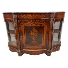 Antique French Marquetry Sideboard Cabinet with Glass Vitrines