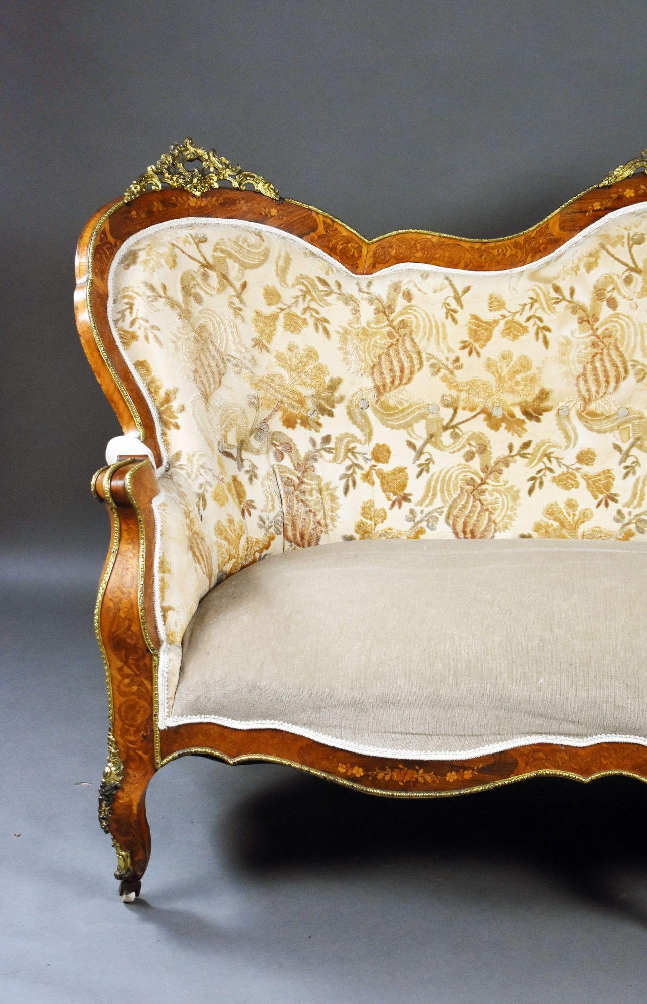 Kingwood Antique French Marquetry Sofa For Sale