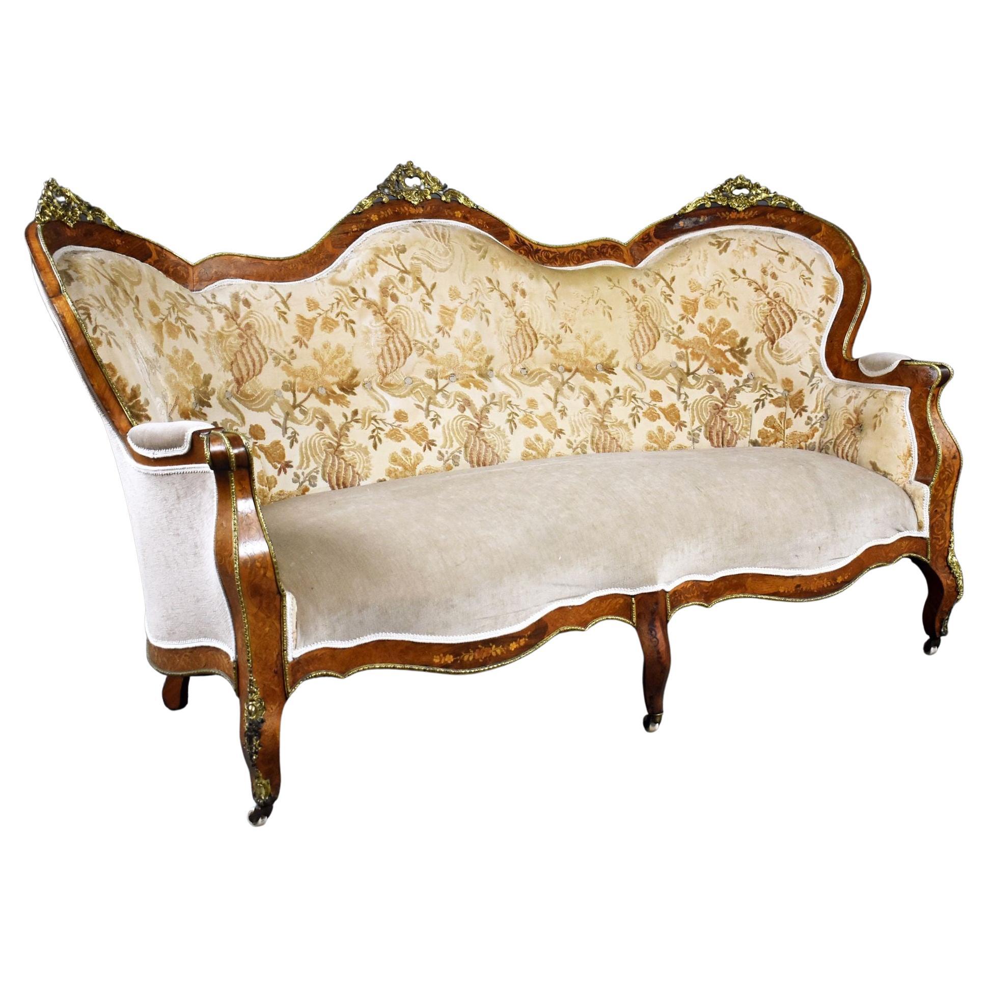 Antique French Marquetry Sofa For Sale