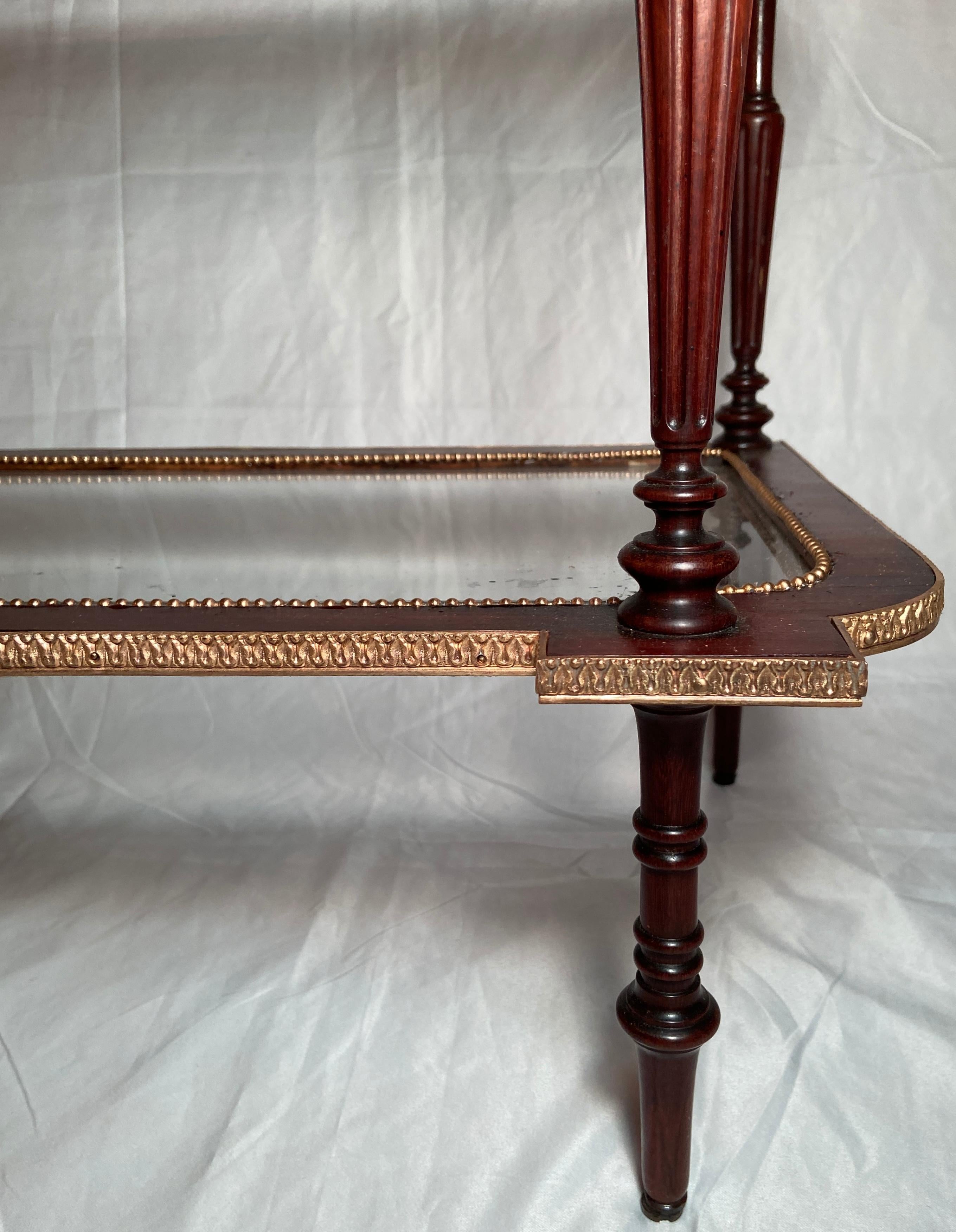 Antique French Marquetry Table with Bronze D' Ore Mounts and Glass Shelves Below 6