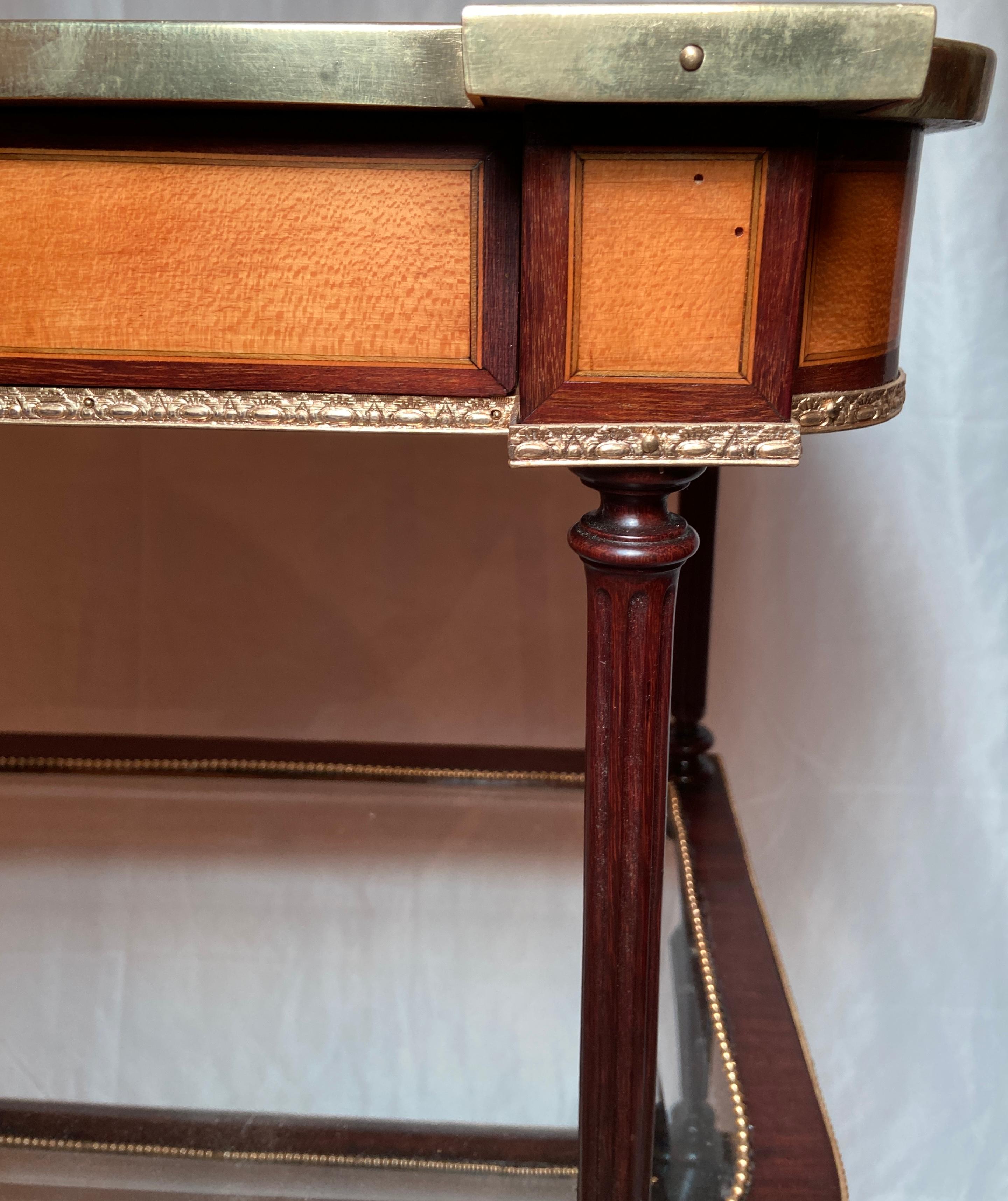 Antique French Marquetry Table with Bronze D' Ore Mounts and Glass Shelves Below 3