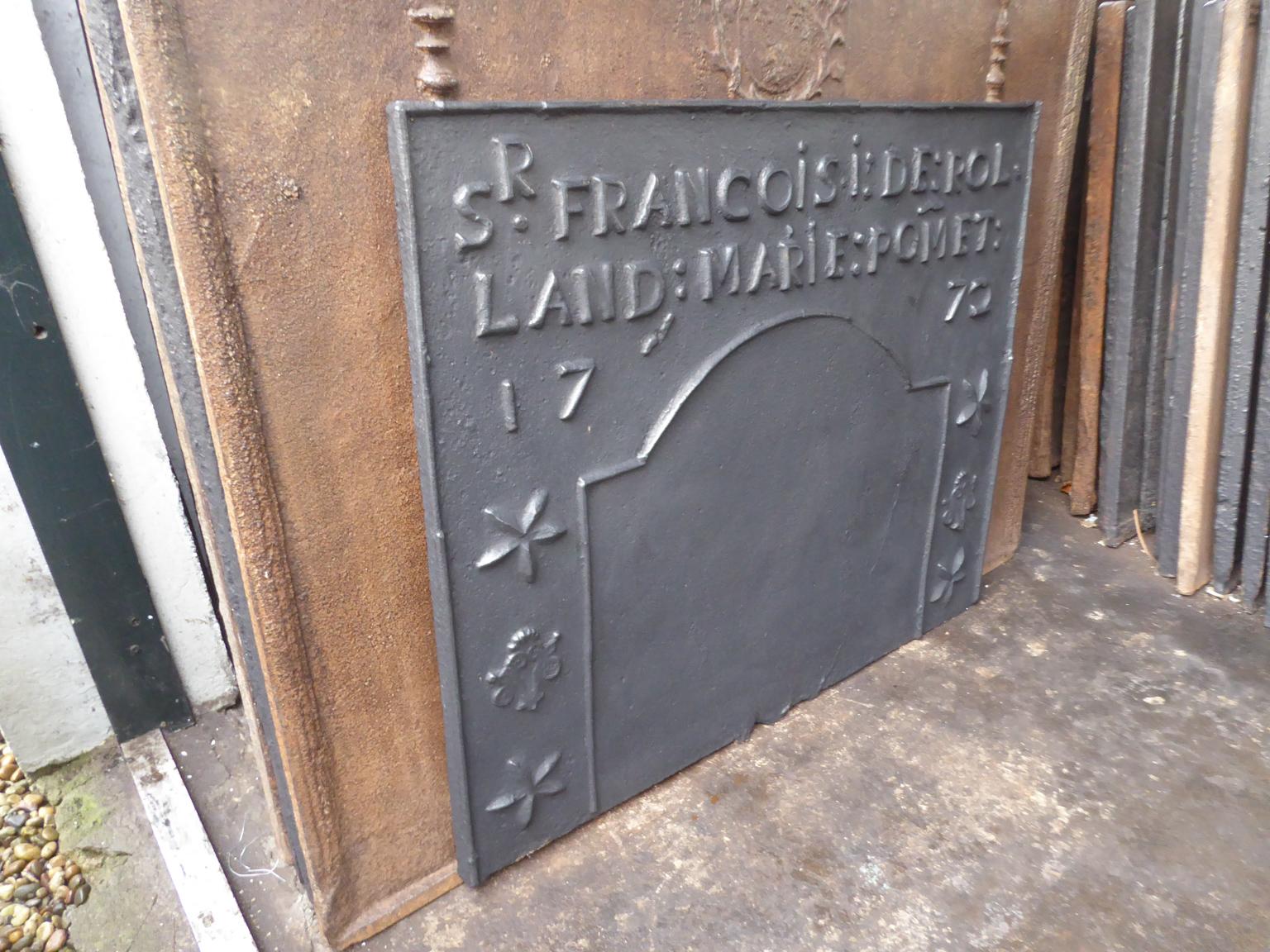 18th Century and Earlier Antique French 'Marriage' Fireback / Backsplash For Sale