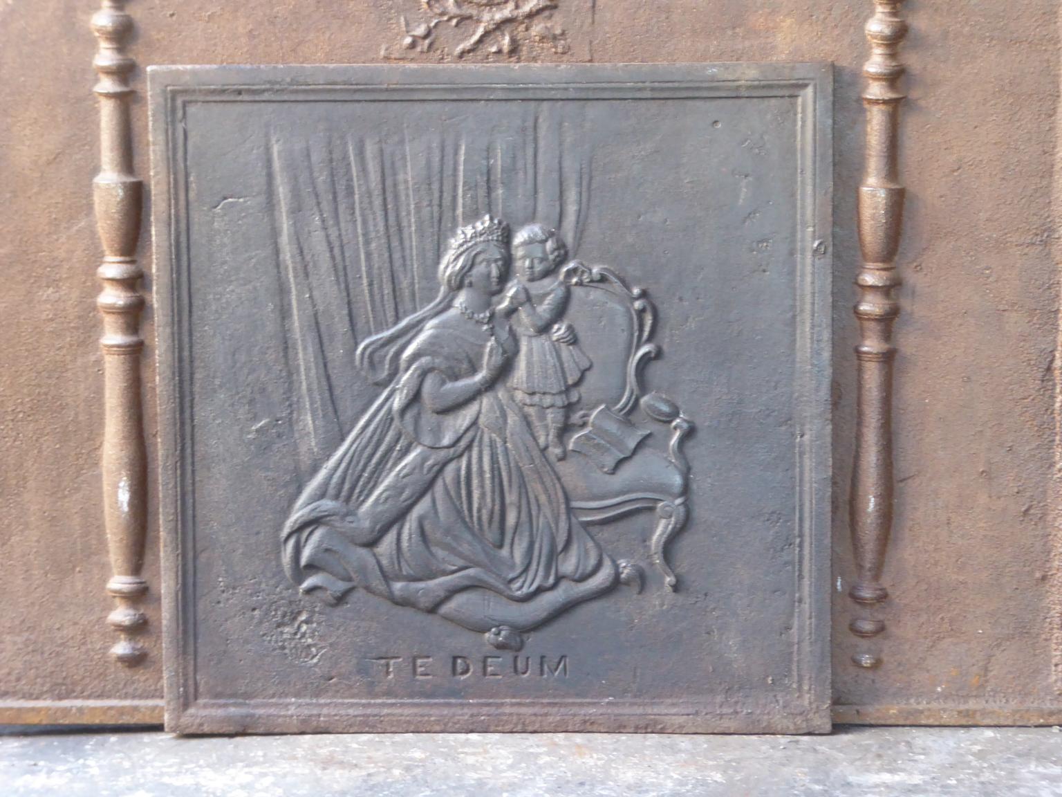 Plaque de cheminée française du XIXe siècle Napoléon III avec Marie de Kevelaer. Marie de Kevelaer est un lieu de pèlerinage depuis 1642. La statue est connue sous le nom de Consolatrix Afflictorum ou 