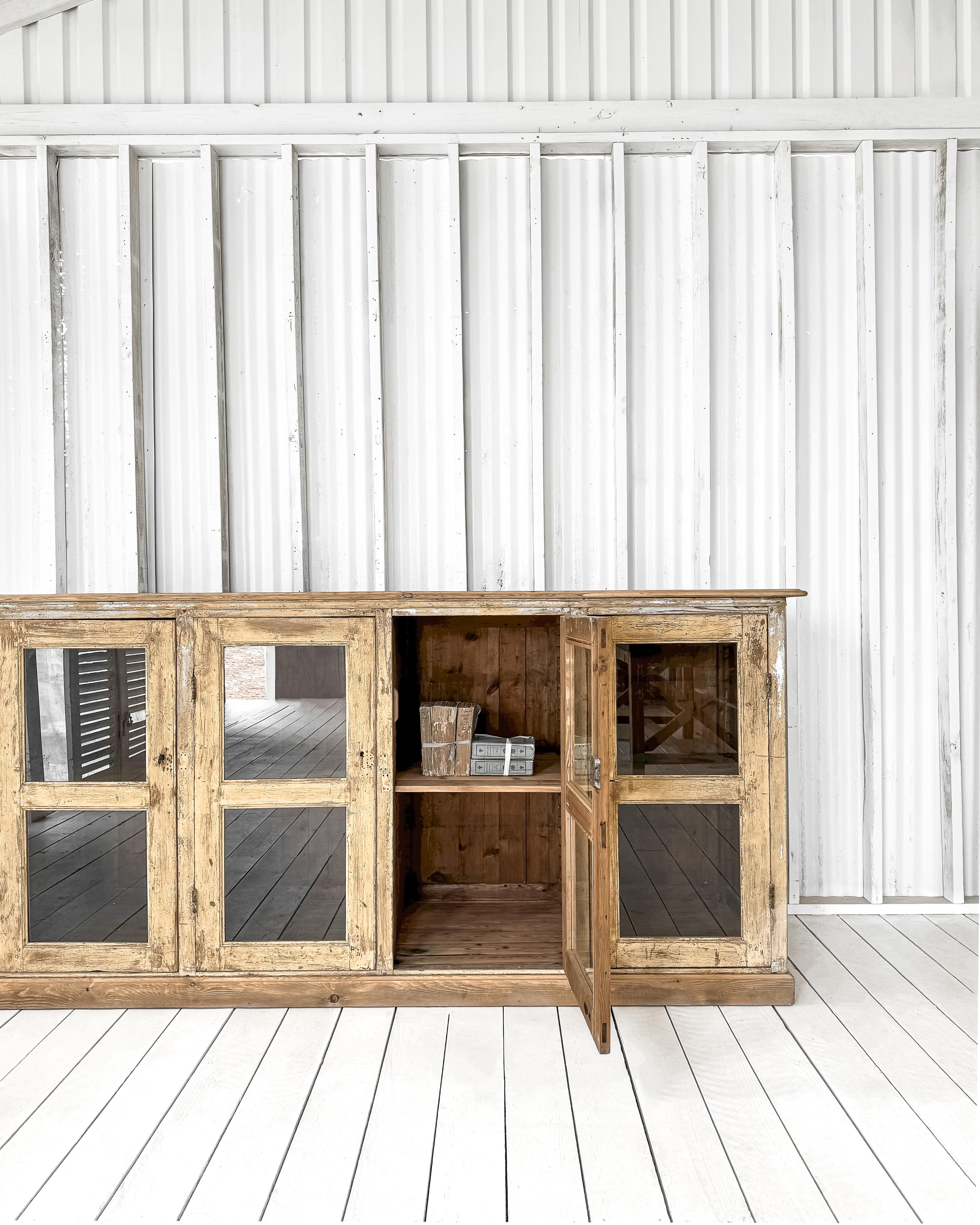 Antique French Mercantile Showcase with 4 Doors In Good Condition In Mckinney, TX
