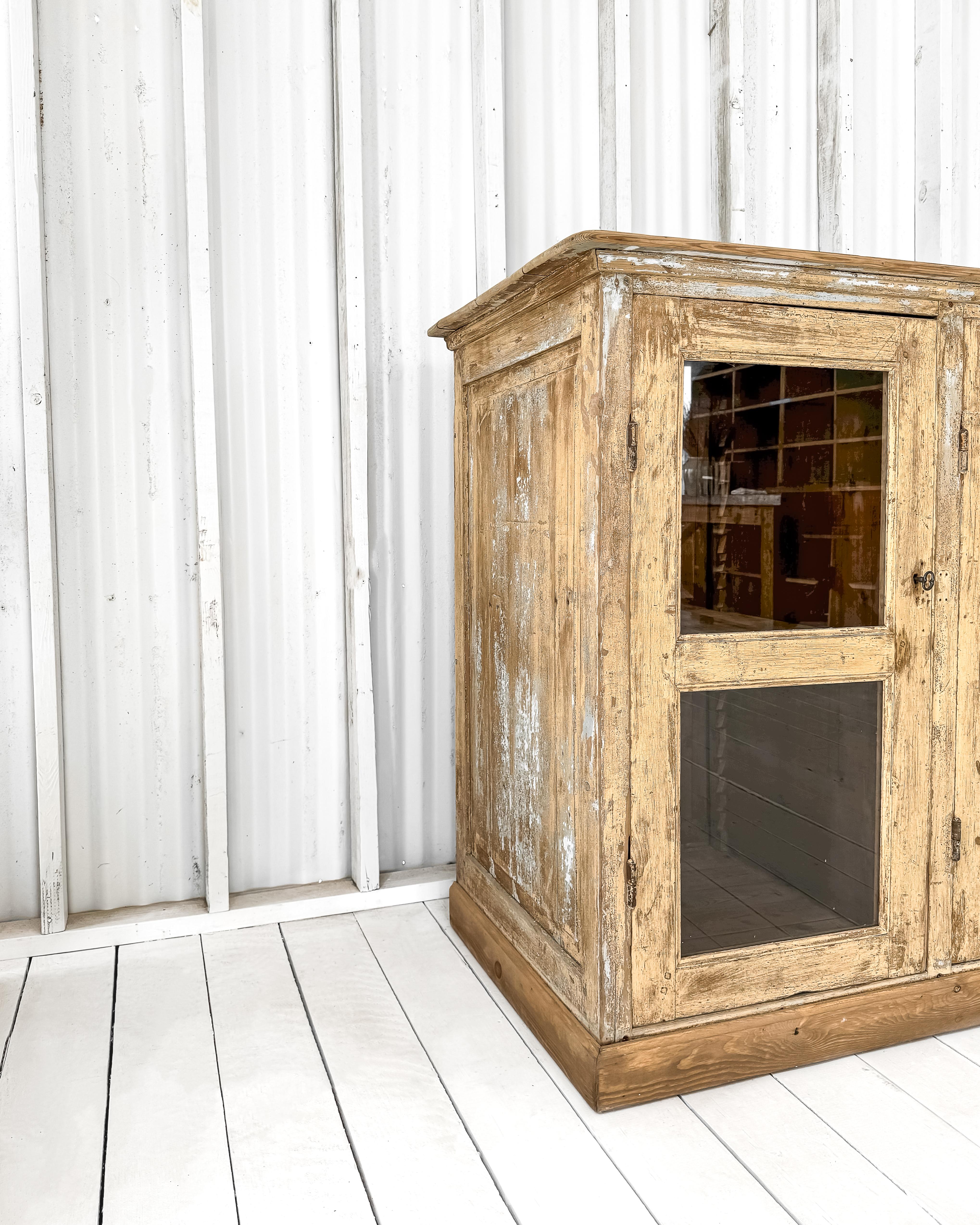 Wood Antique French Mercantile Showcase with 4 Doors