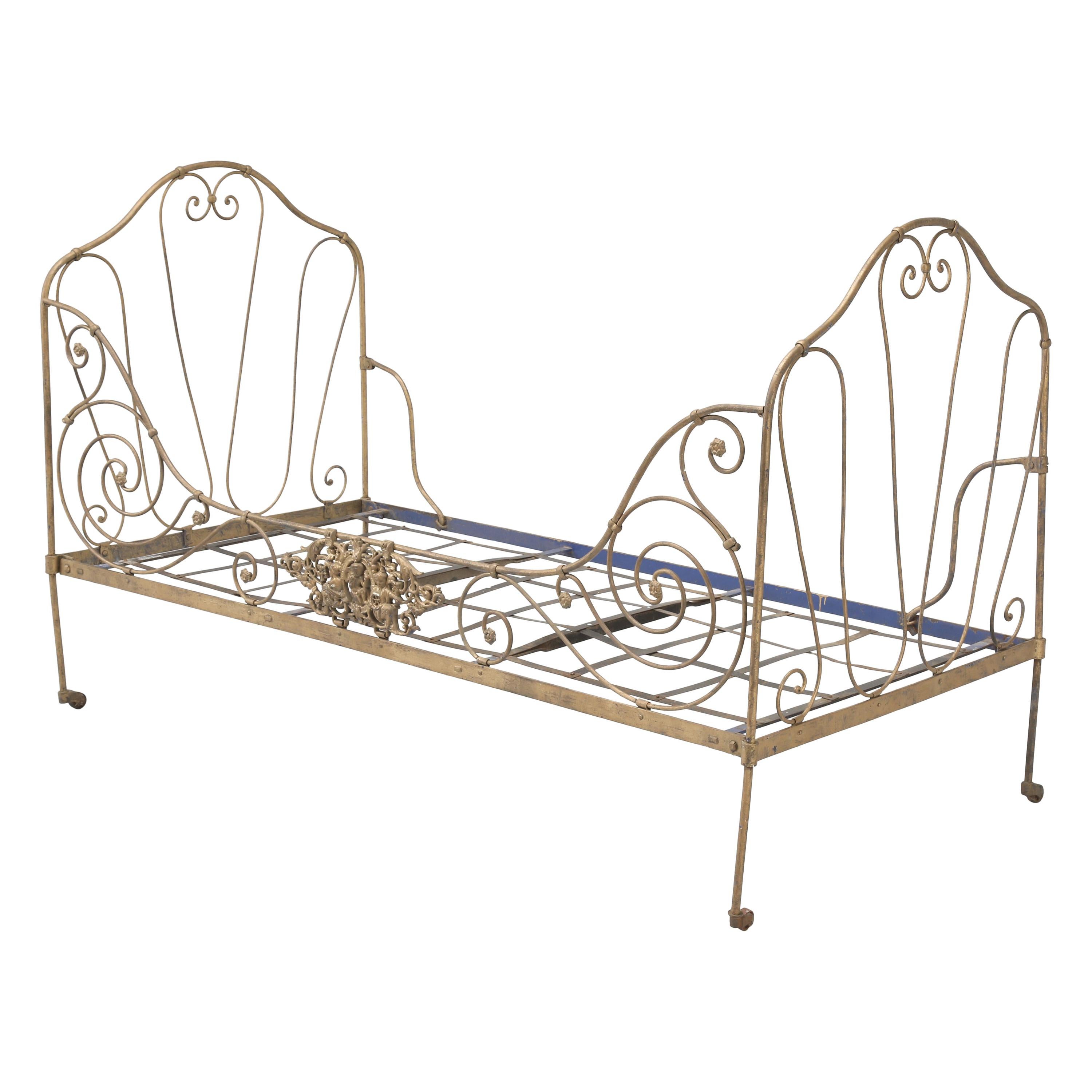Antique French Metal Daybed in Old Paint