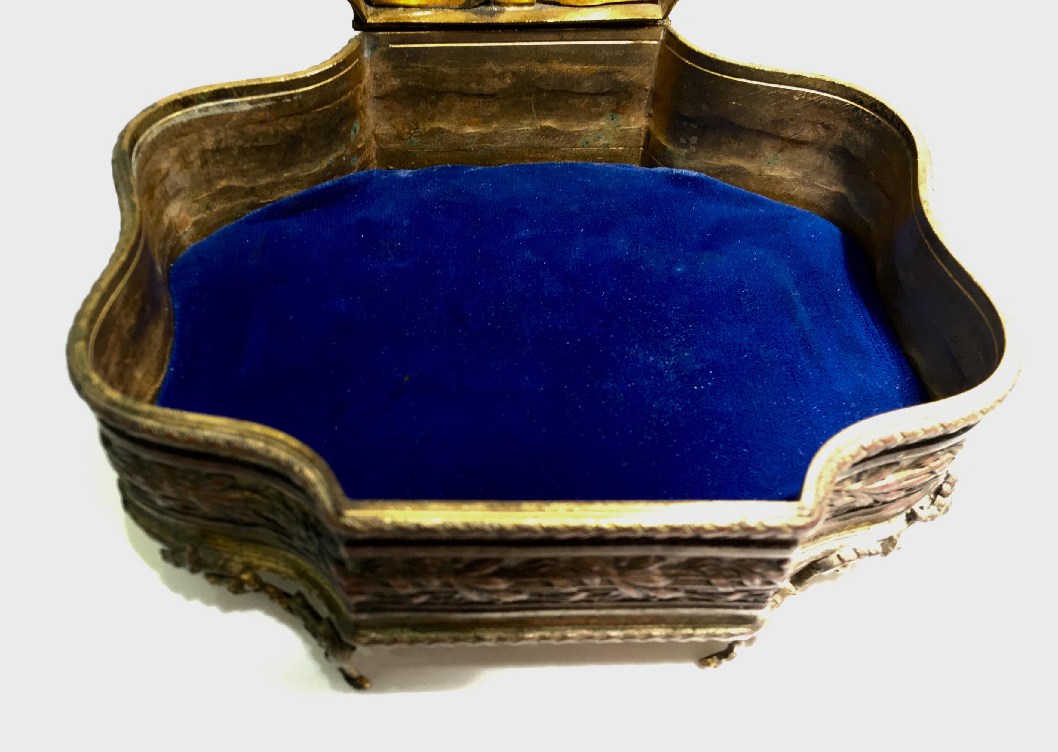  Antique French Metal Trinket Box with Porcelain Sistine Madonna Cherub Plaque For Sale 1