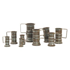 Antique French Metal Measuring Cups, Set of Nine