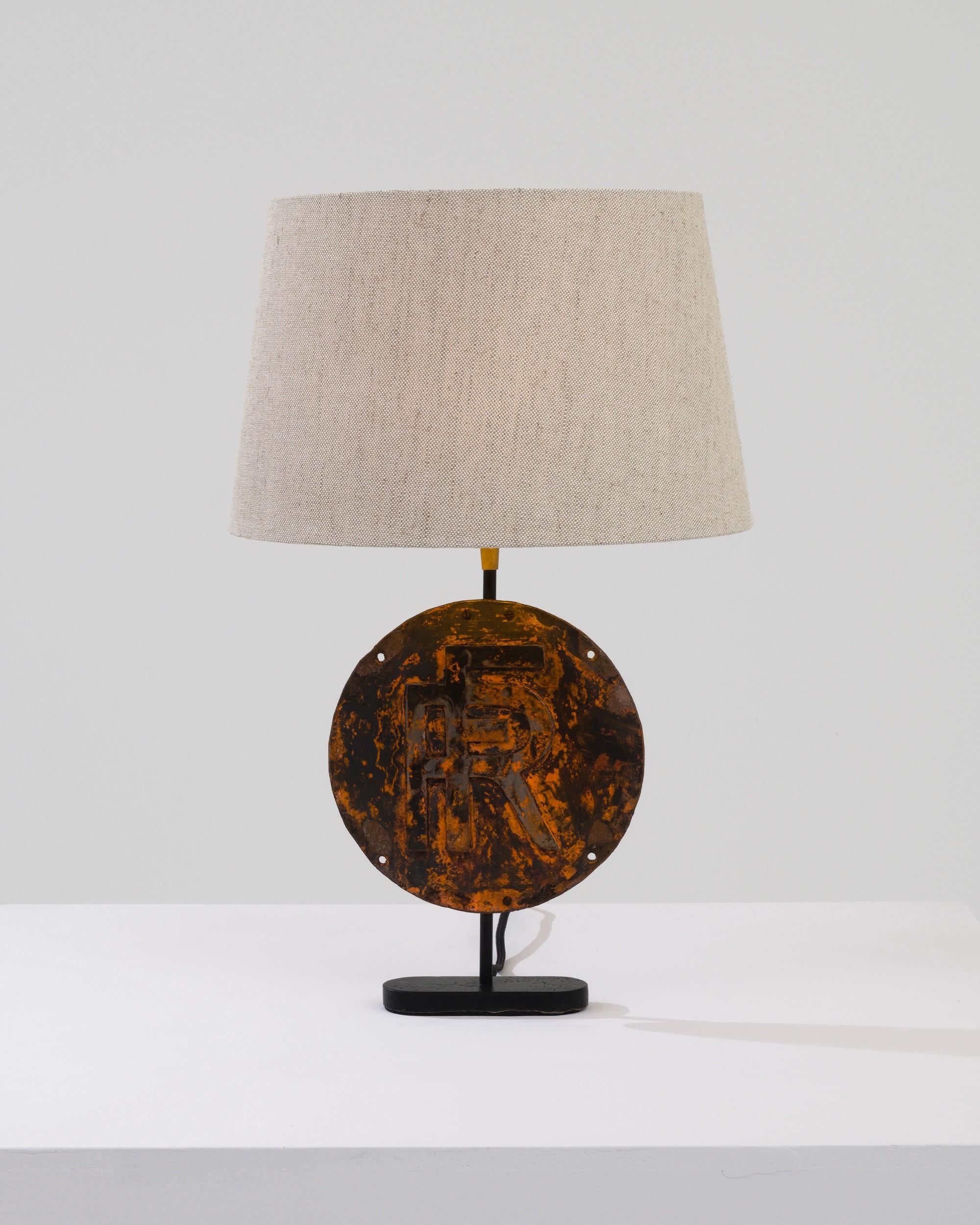Antique French Metal Sign Table Lamp  In Good Condition For Sale In High Point, NC
