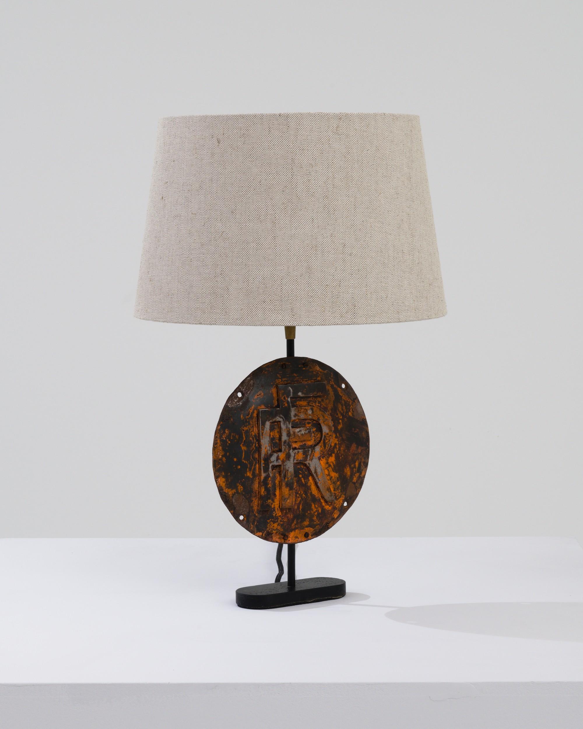 Early 20th Century Antique French Metal Sign Table Lamp  For Sale