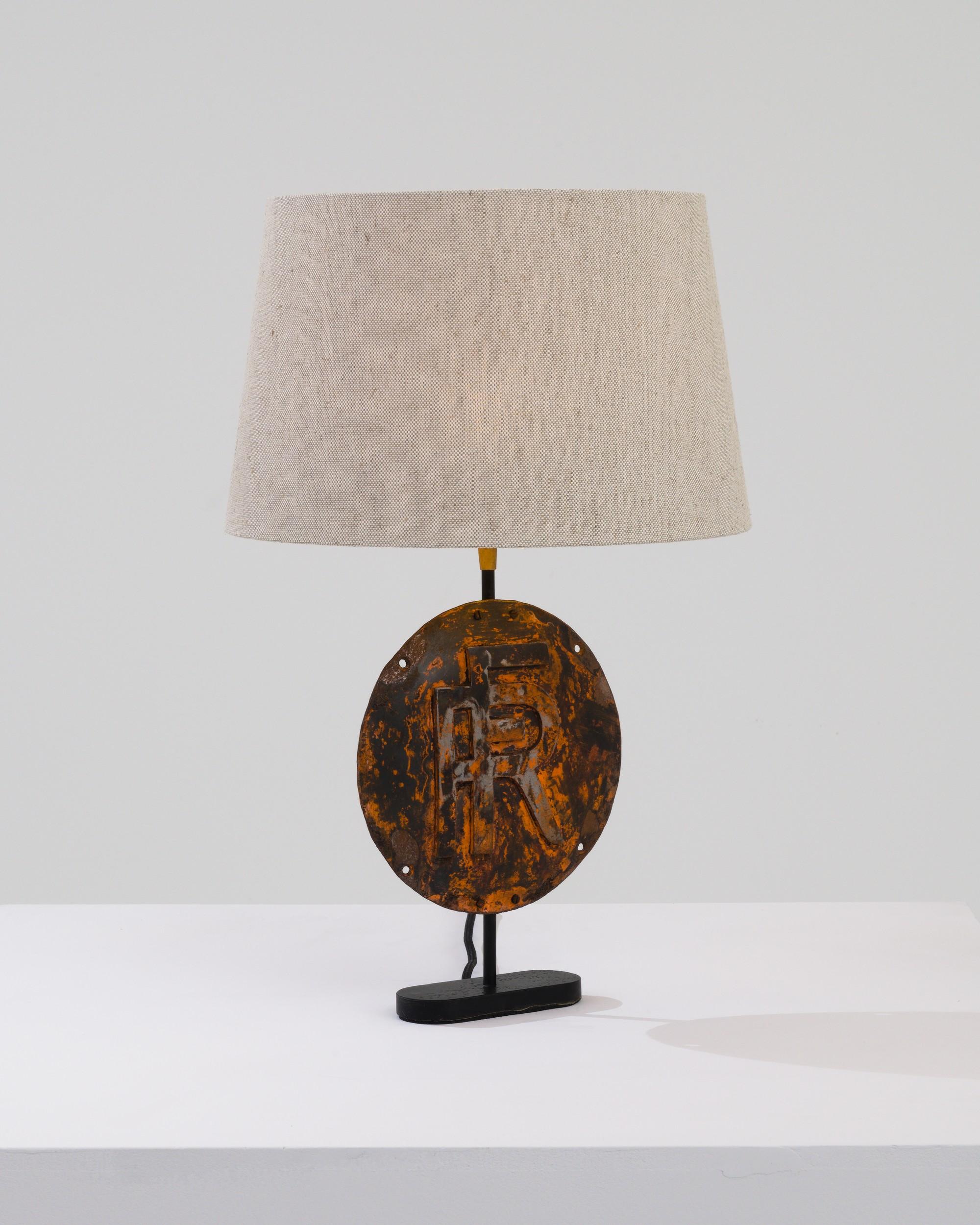 Antique French Metal Sign Table Lamp  For Sale 2