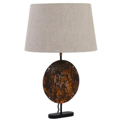 Used French Metal Sign Table Lamp 