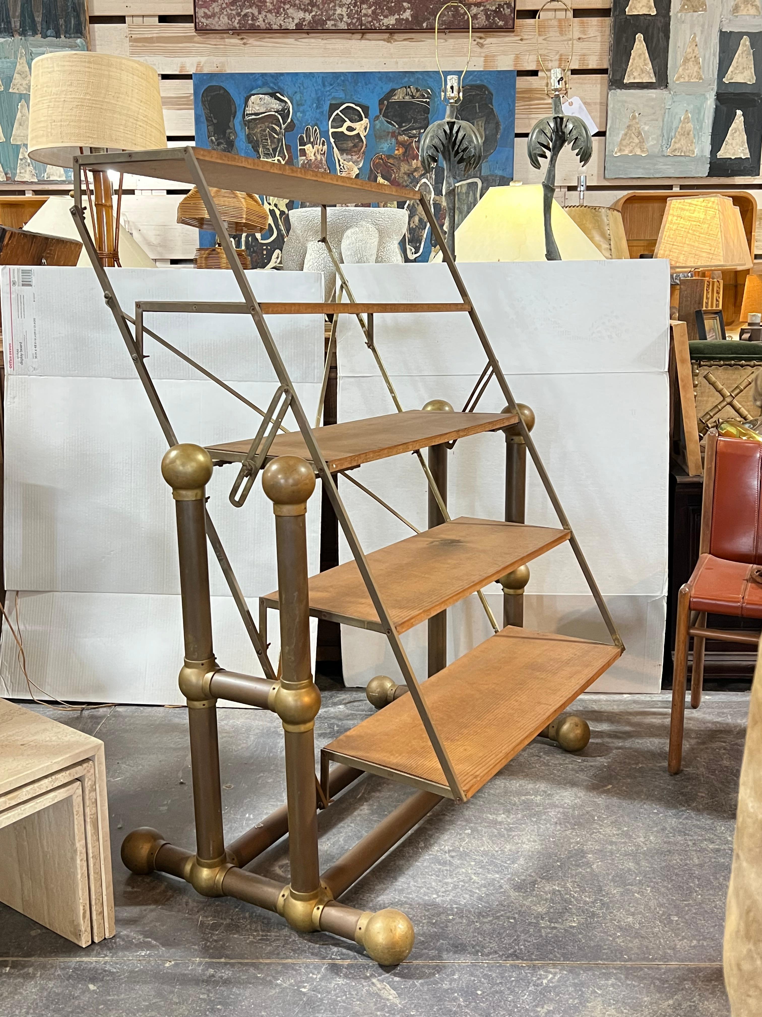 Antique French metamorphic baker’s table/ shelf. Table H 33” W 57.5” D 32.75”base 40.5”. Each panel 11.25” by 31.5”