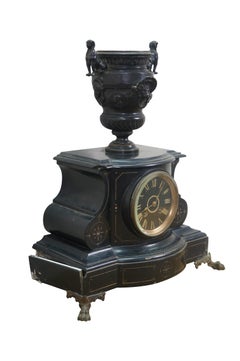 Antique French Michelant Laligant Black Slate Cassolette Trophy Urn Mantle Clock
