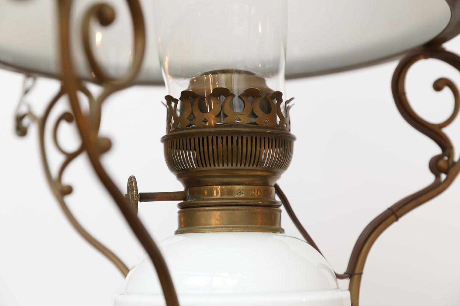 Blown Glass Antique French Milk Glass and Brass Hall Lantern