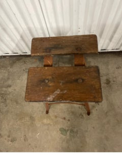 Antique French Milking Stool, Wood Slats on Iron Base, Ca. 1870s