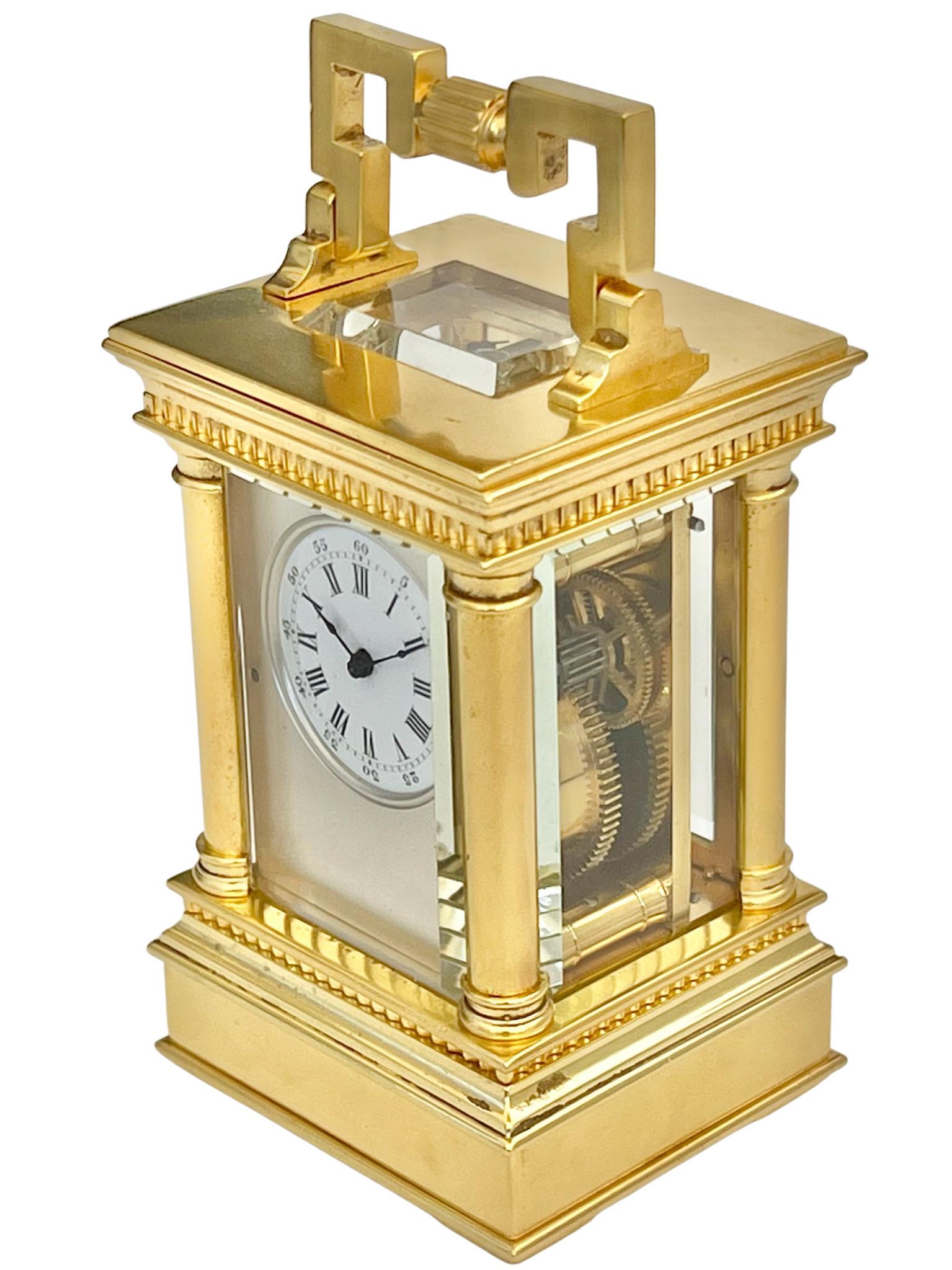 Late 19th Century Antique French Miniature Gilt Timepiece Carriage Clock with Original Travel Case For Sale
