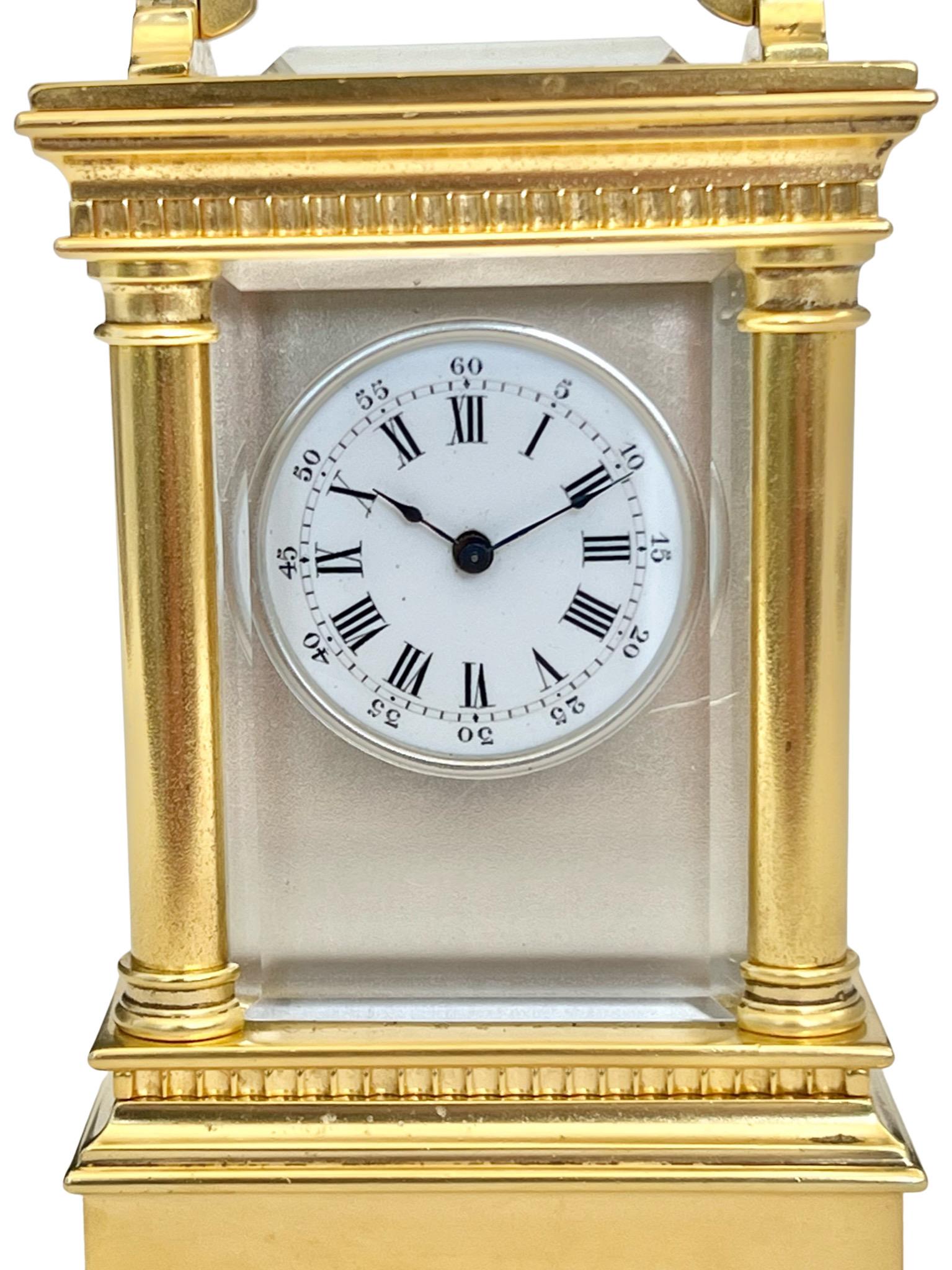 Antique French Miniature Gilt Timepiece Carriage Clock with Original Travel Case For Sale 2