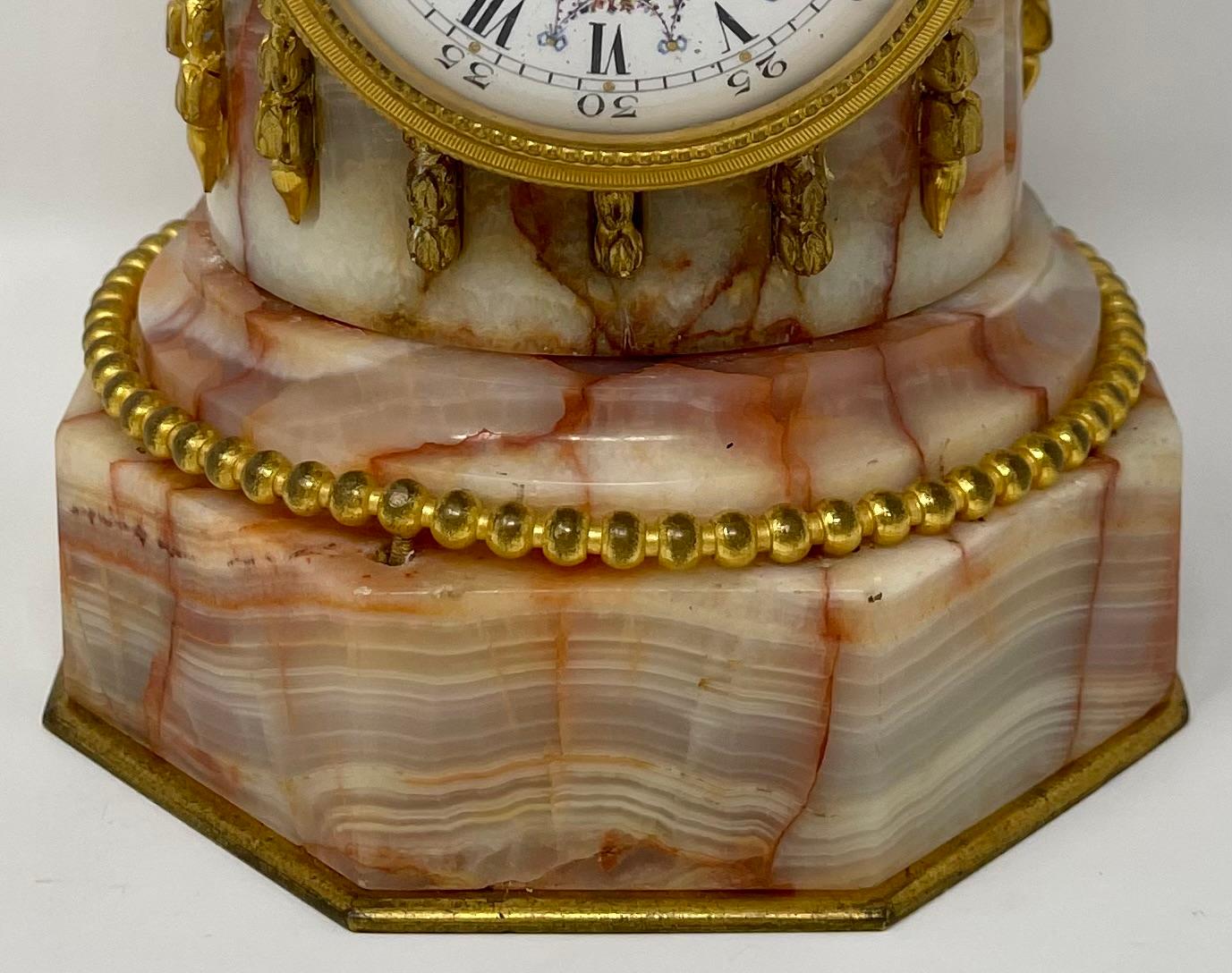 Antique French Miniature Marble & Gold Bronze Column Clock, Circa 1890. For Sale 2