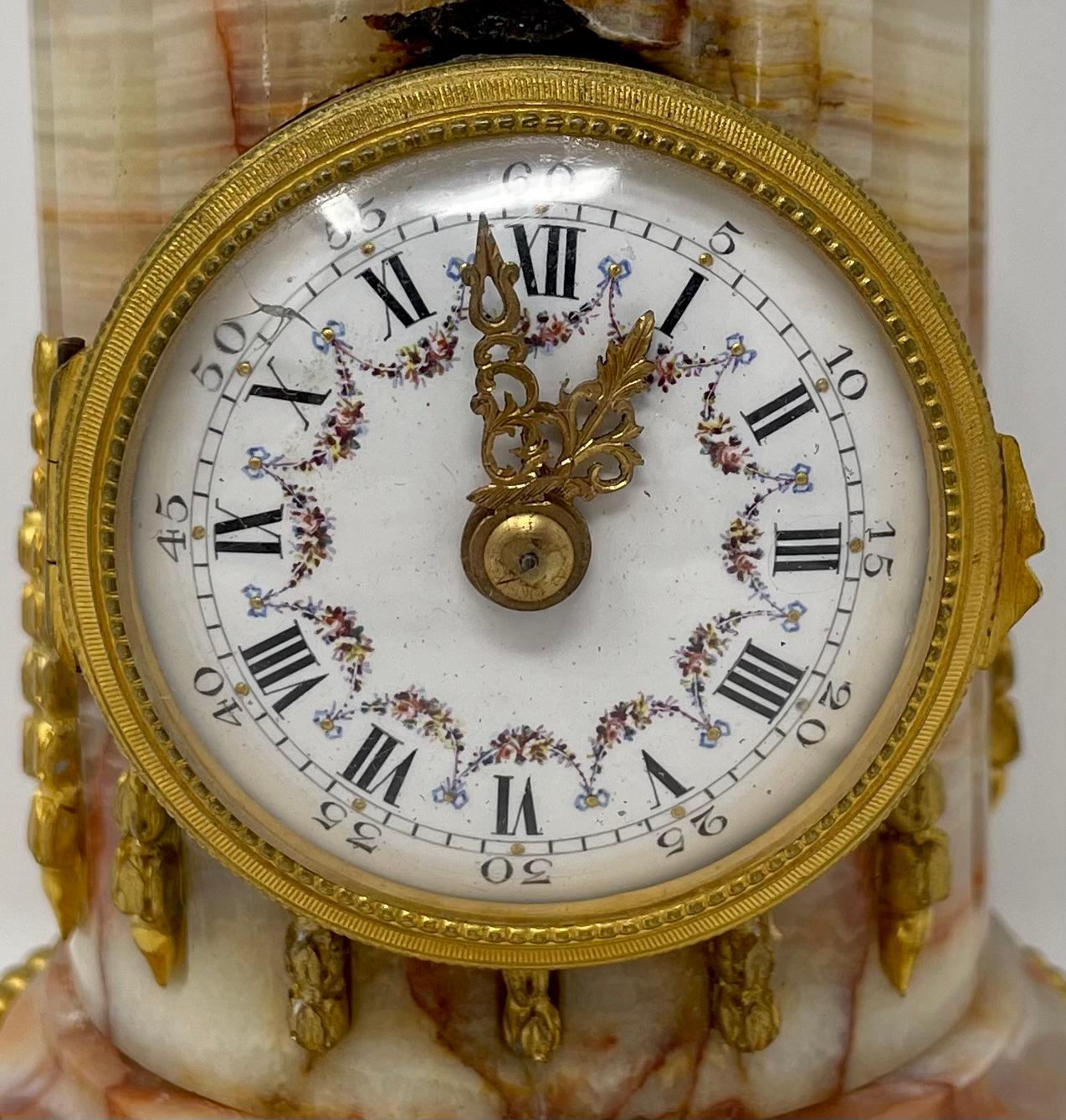 Antique French Miniature Marble & Gold Bronze Column Clock, Circa 1890. For Sale 3