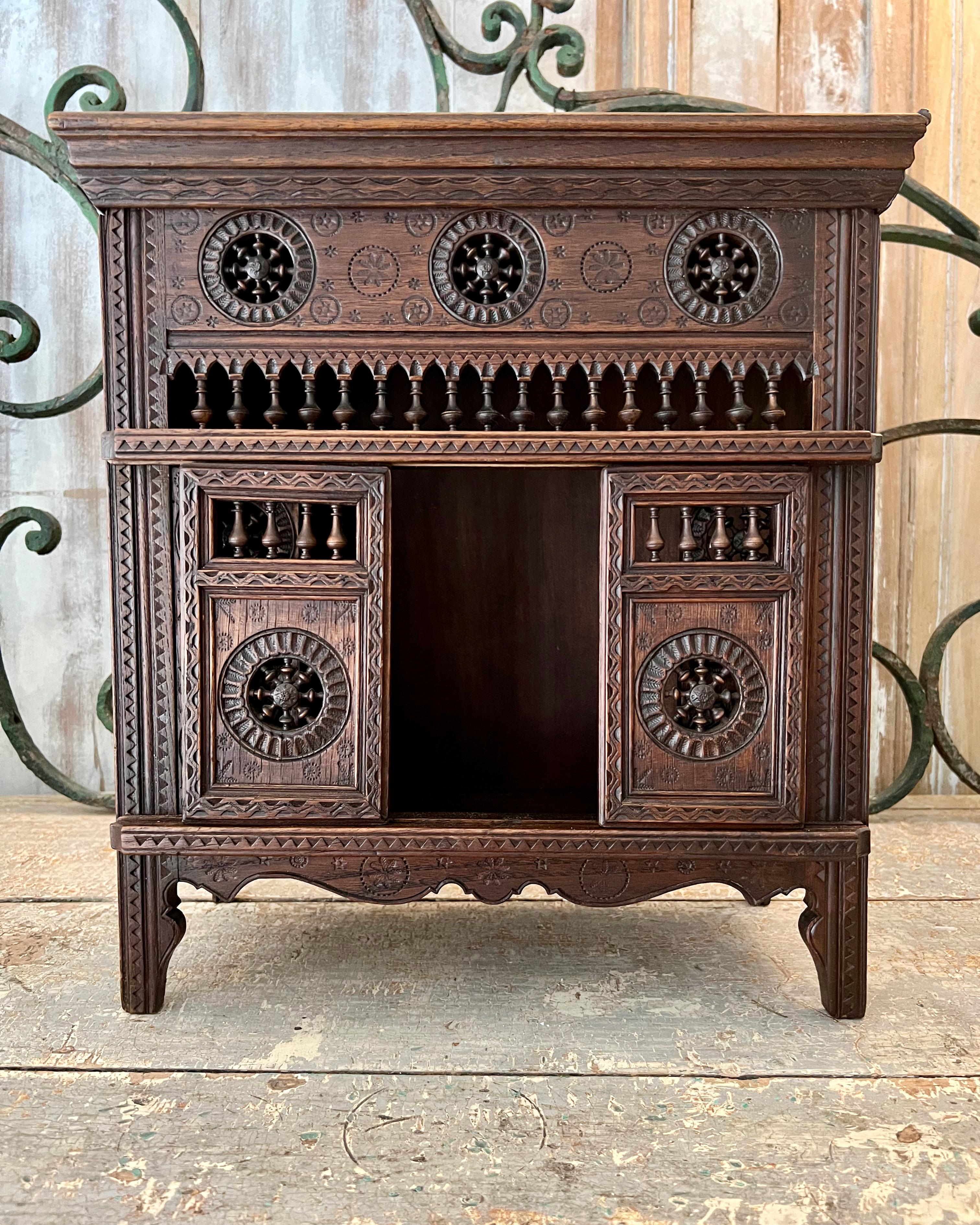 Hand-Carved Antique French Miniature Oak Brittany Cabinet For Sale