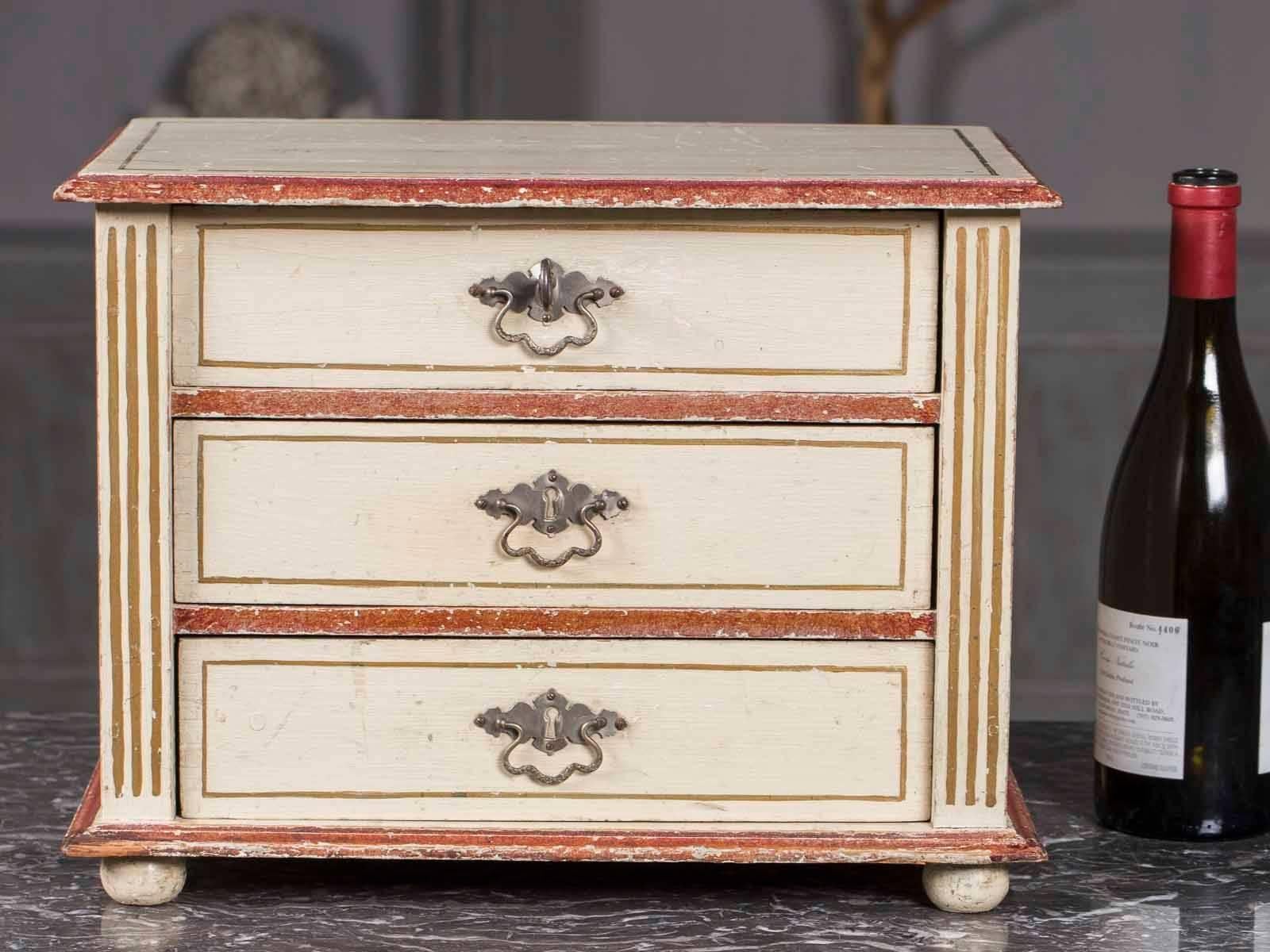 Hand-Painted Antique French Miniature Sample Painted Chest of Drawers, circa 1890 For Sale