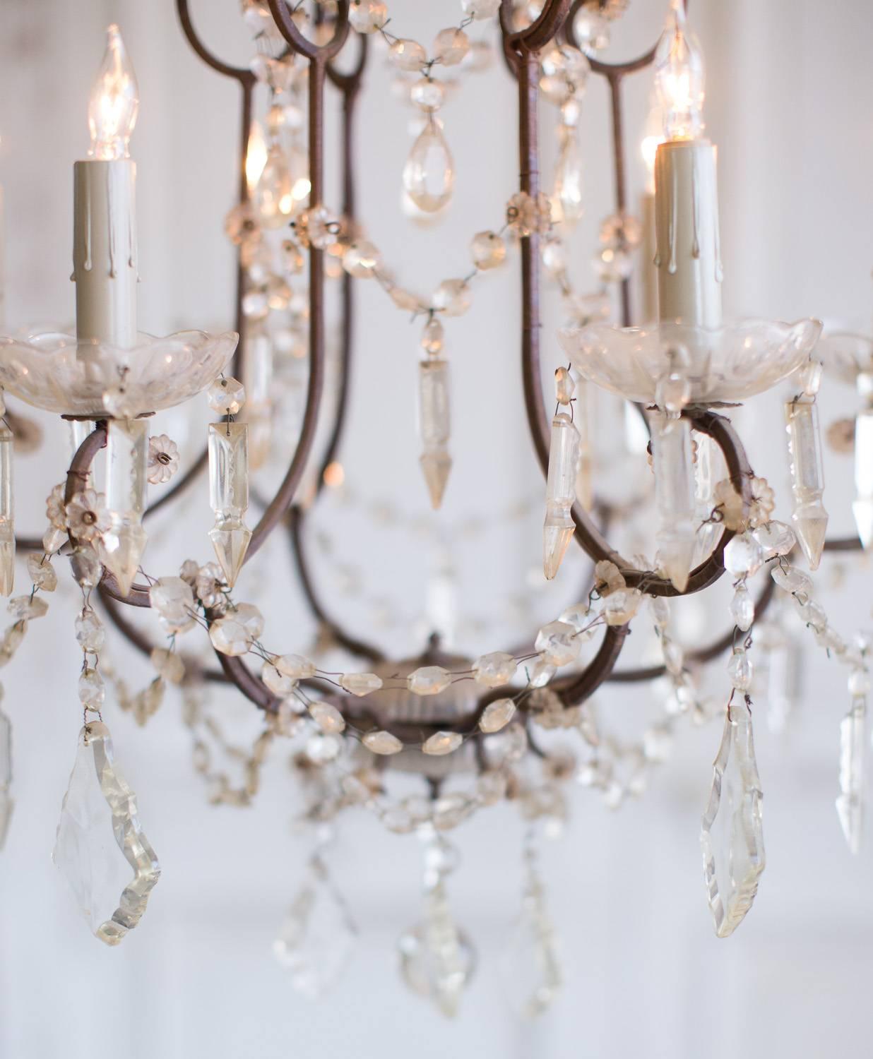 Antique French Minimalist Chandelier In Good Condition For Sale In Los Angeles, CA