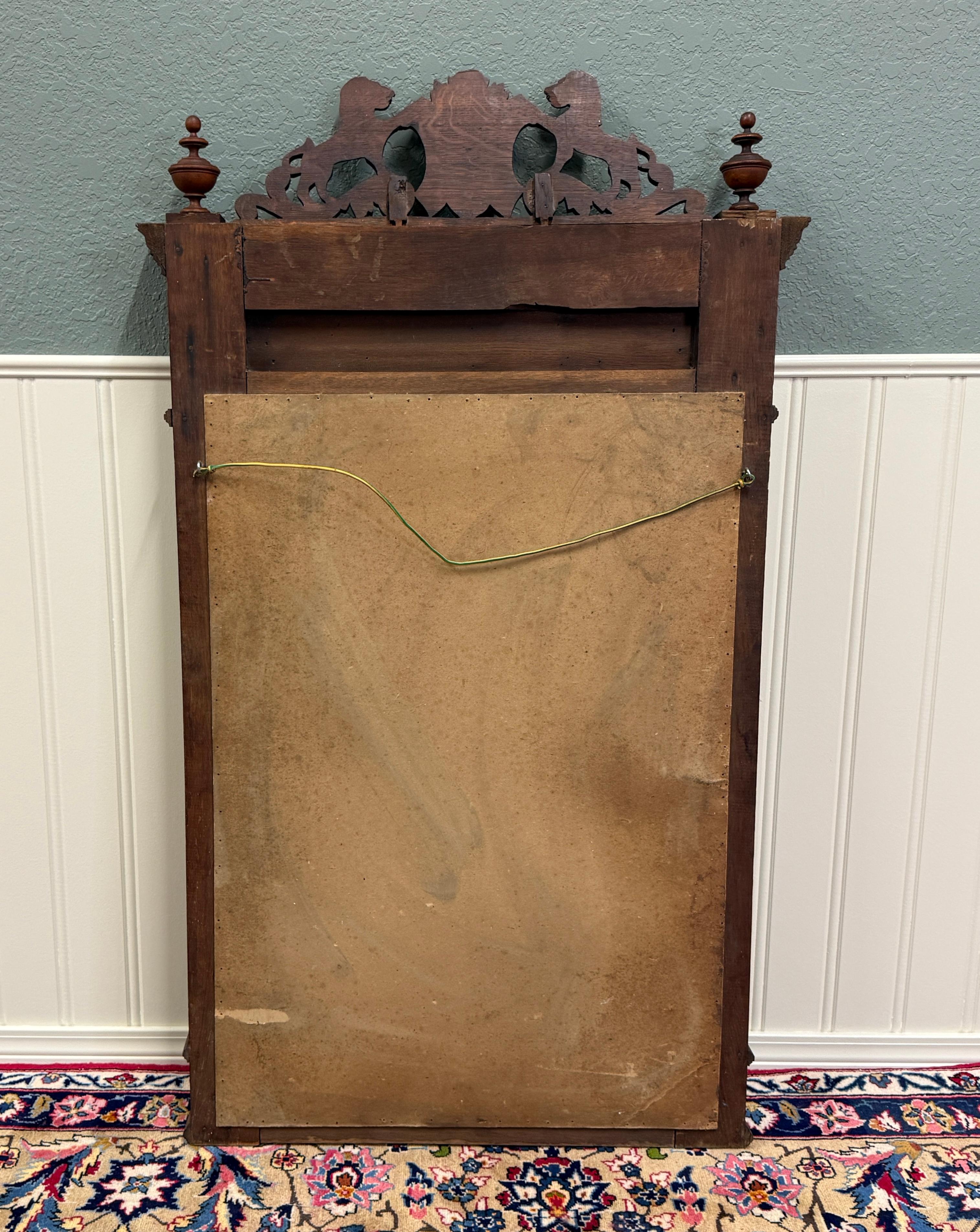 Antique French Mirror Barley Twist Over Mantel LARGE Rectangular Oak Lions 19thC For Sale 10