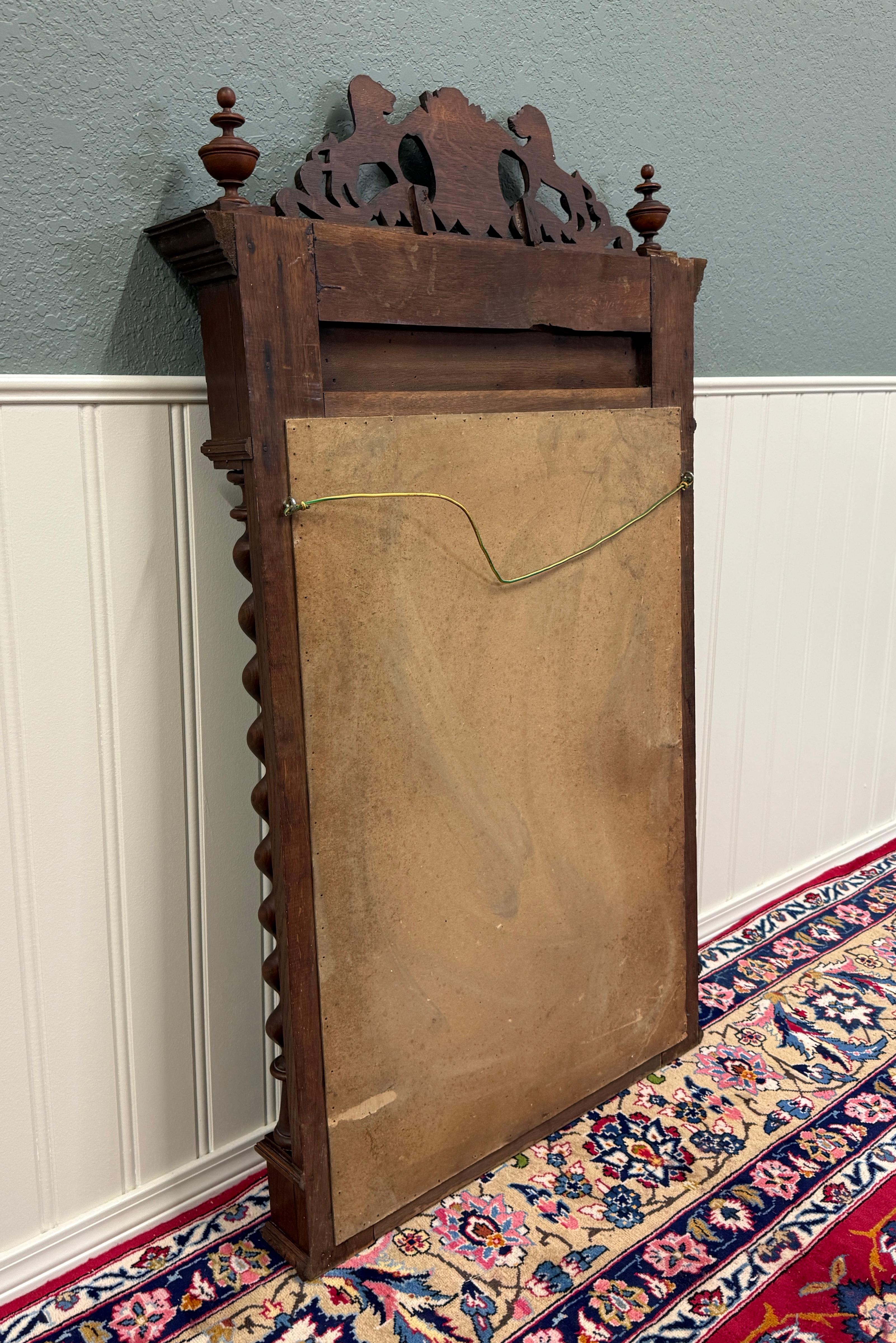 Antique French Mirror Barley Twist Over Mantel LARGE Rectangular Oak Lions 19thC For Sale 11