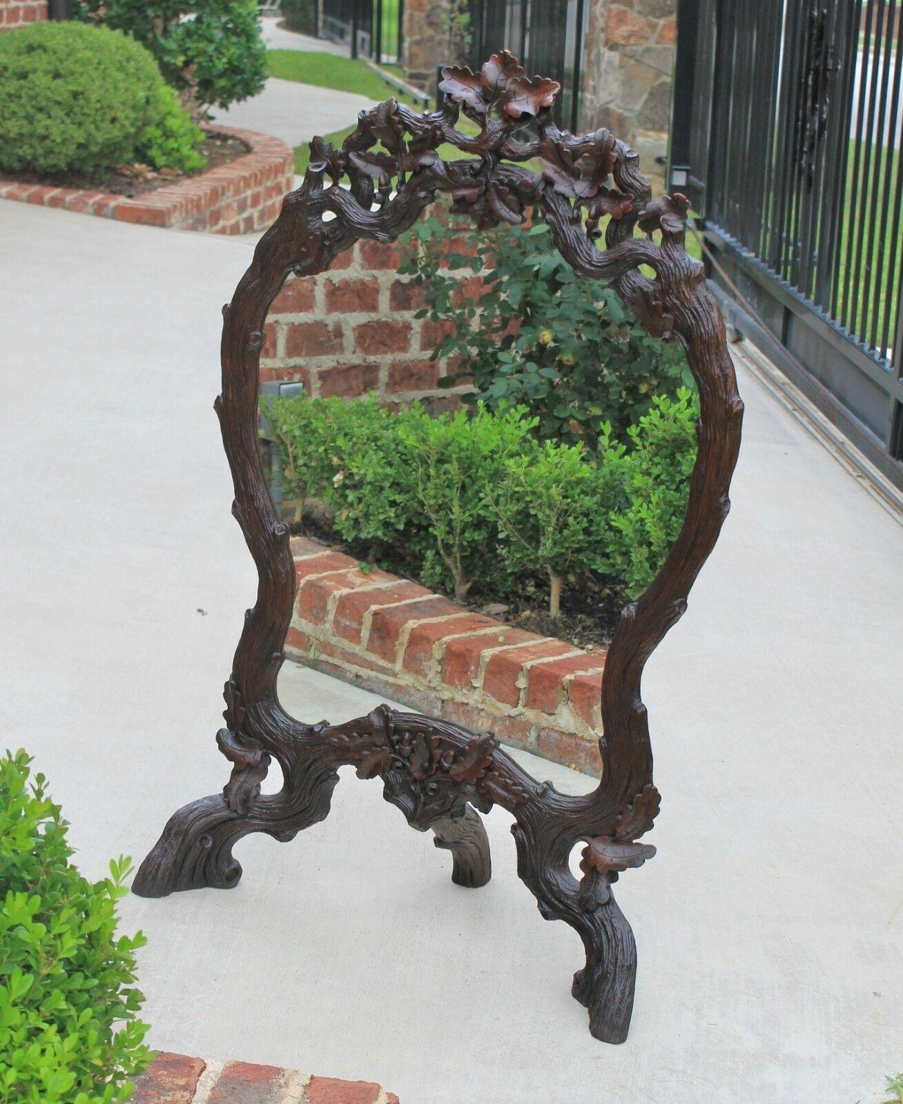 Antique French Mirror Black Forest Oak Framed or Standing Mirrored Firescreen For Sale 7