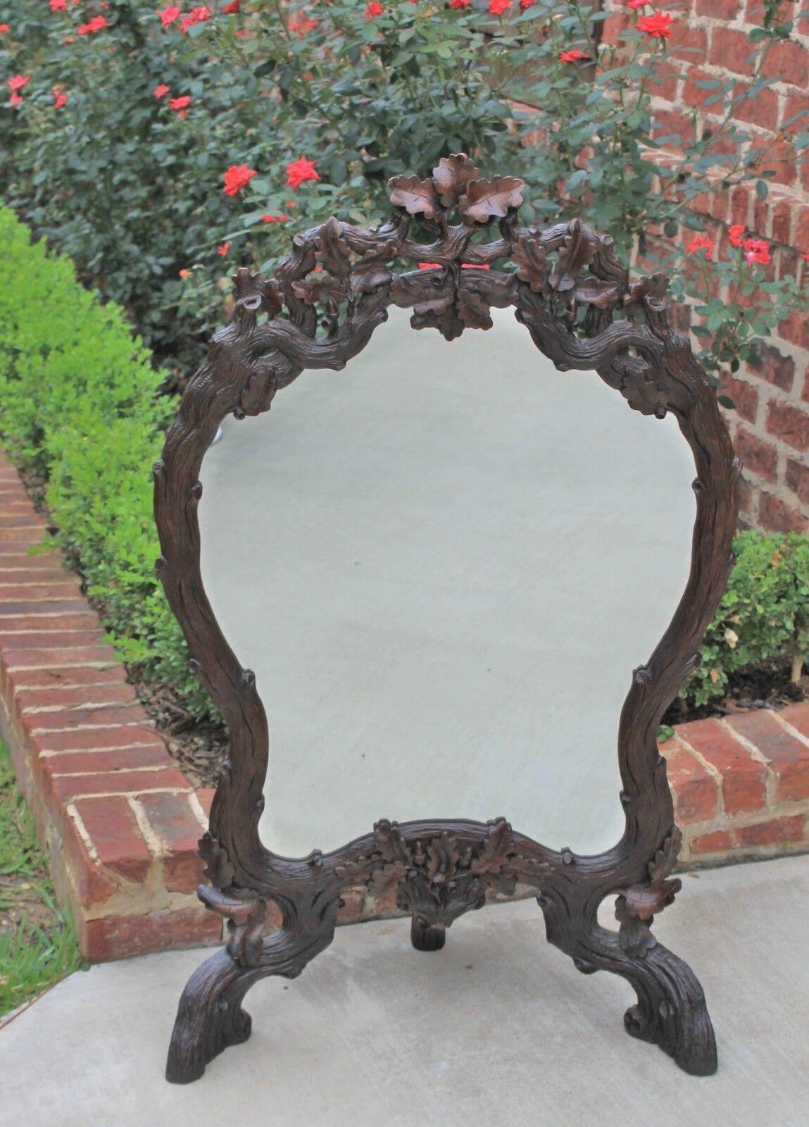 Antique French Mirror Black Forest Oak Framed or Standing Mirrored Firescreen For Sale 8