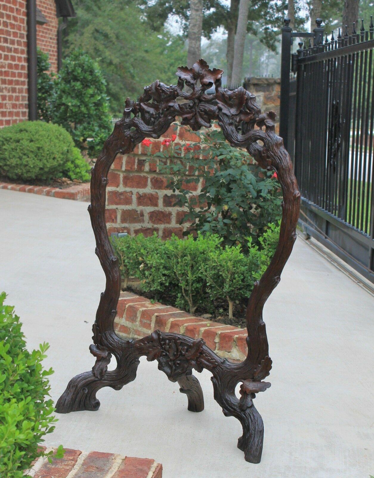 Antique French Mirror Black Forest Oak Framed or Standing Mirrored Firescreen For Sale 9