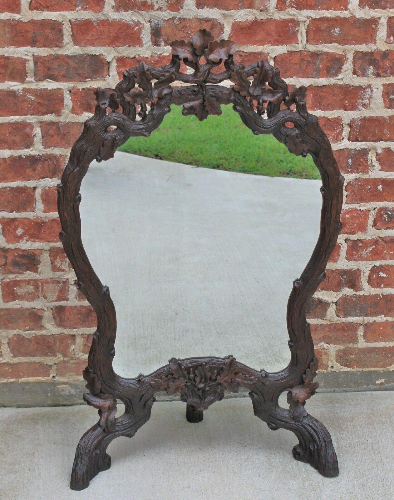 19th Century Antique French Mirror Black Forest Oak Framed or Standing Mirrored Firescreen For Sale