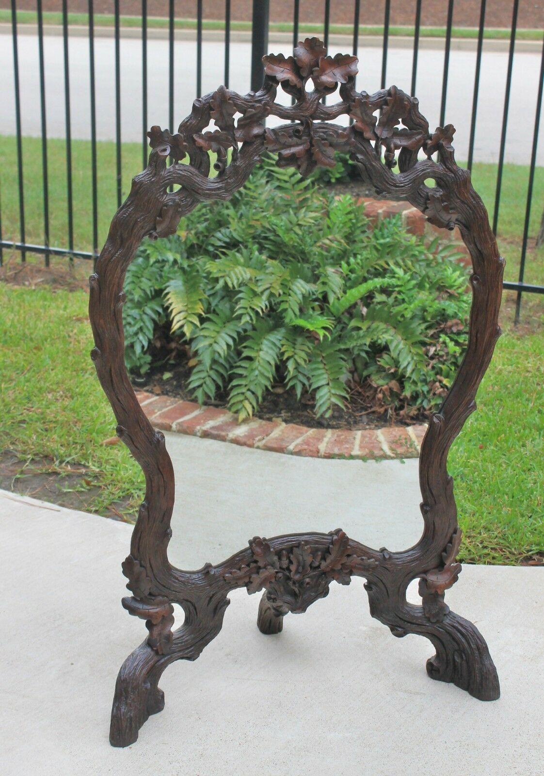 Antique French Mirror Black Forest Oak Framed or Standing Mirrored Firescreen For Sale 1