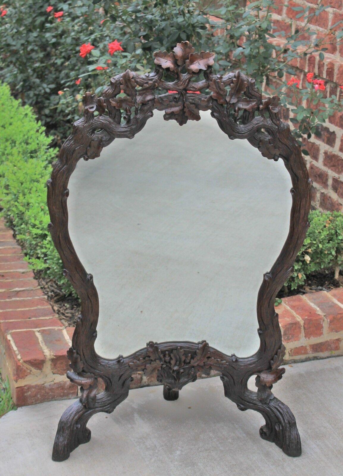 Antique French Mirror Black Forest Oak Framed or Standing Mirrored Firescreen For Sale 3