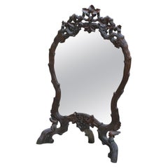 Antique French Mirror Black Forest Oak Framed or Standing Mirrored Firescreen