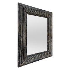 Antique French Mirror, pátina negra con decoración acanalada, circa 1950